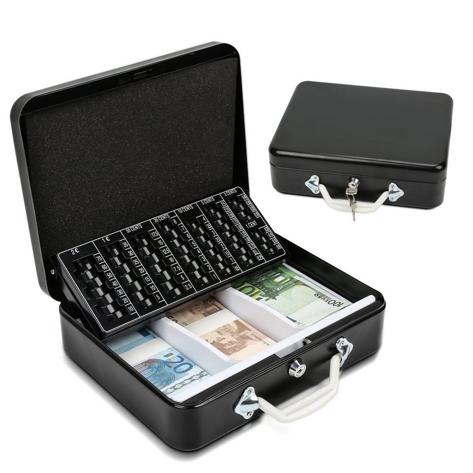 Clanmacy Geldkassette Geldkassette Zählbrett für Euro-Münzen, Kleine  Metallkassette mit Schloss, 30 x 24 x 9 cm, schwarz, kratzfest