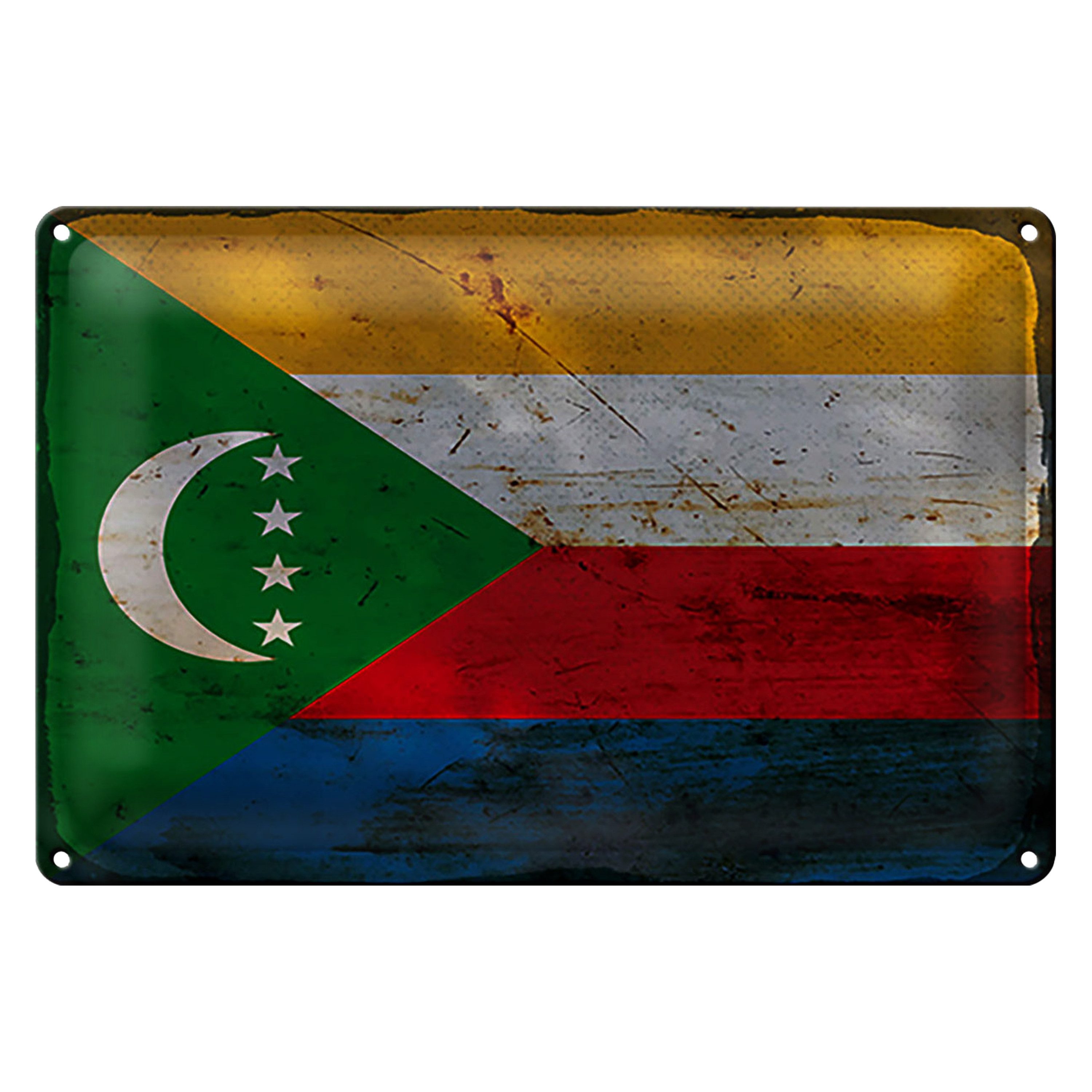 Roomando Metallschild Blechschild Flagge Komoren 30x20cm Flag Comoros Rost
