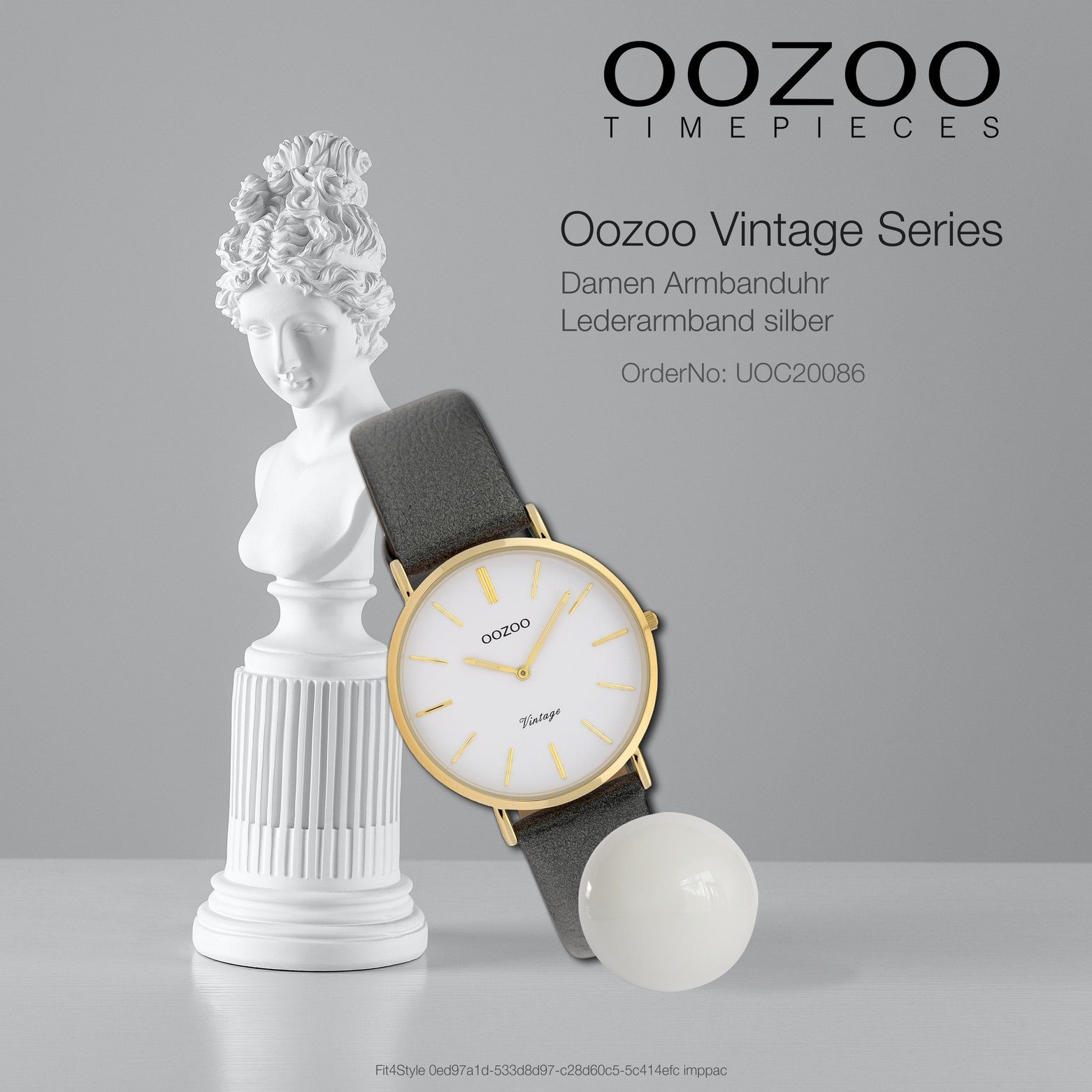 Lederarmband, Damenuhr OOZOO rund, 32mm) mittel Damen silber Oozoo Analog, Fashion-Style (ca. Quarzuhr Armbanduhr