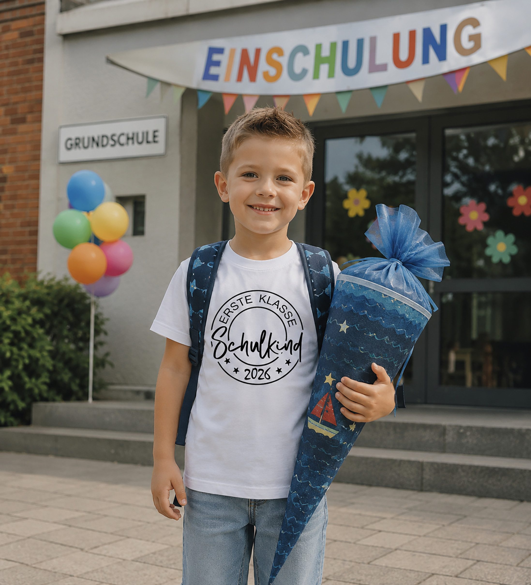 MyDesign24 T-Shirt Kinder Einschulungs T-Shirt Erste Klasse Schulkind weiß kurzarm Regular Fit print Shirt i806