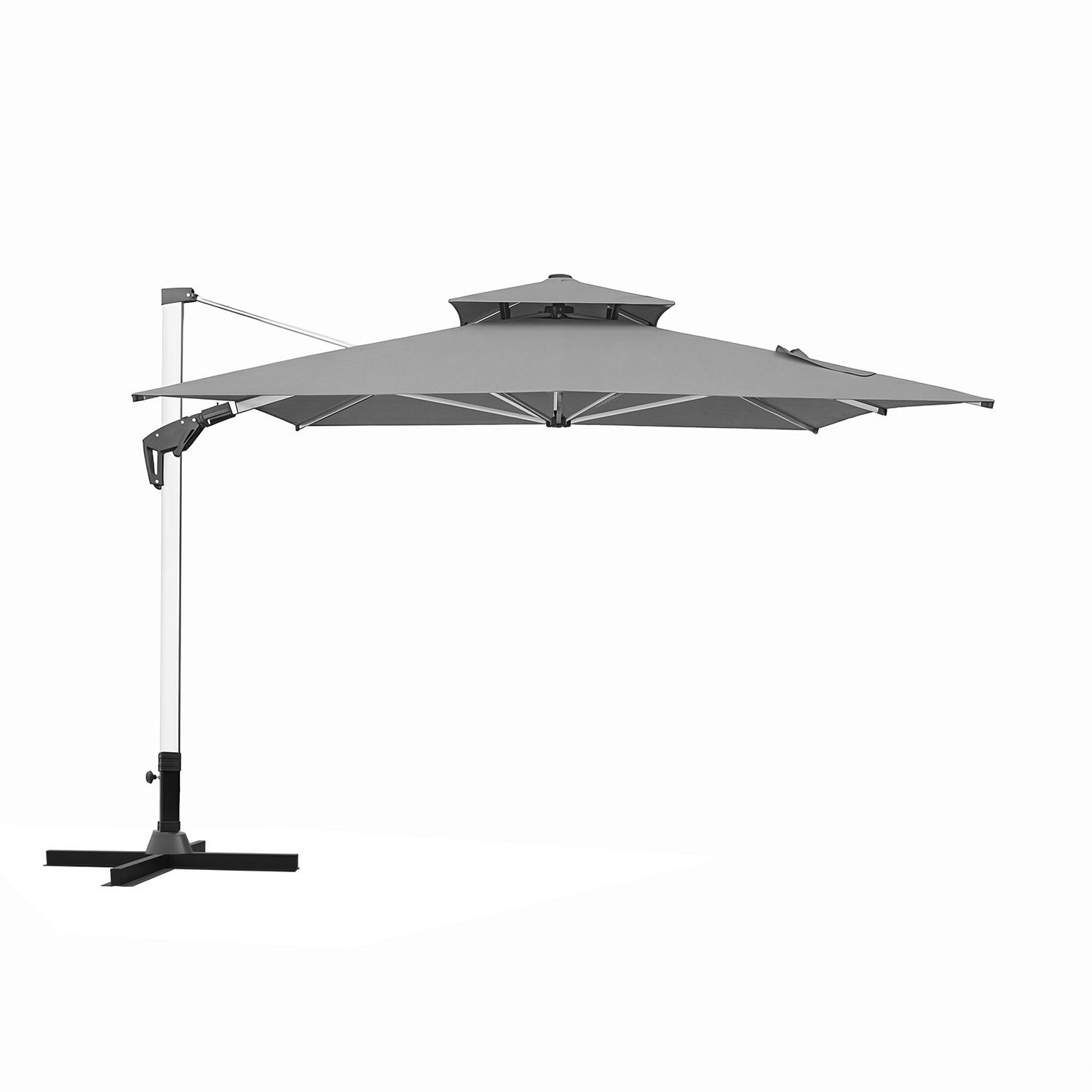 anndora Ampelschirm Aluminium 3x4 Meter mit Doppeldach, inkl. Ständer, LxB: 400x300 cm, wasserabweisender Stoff - Doppelwinddach - Kurbelmechanik