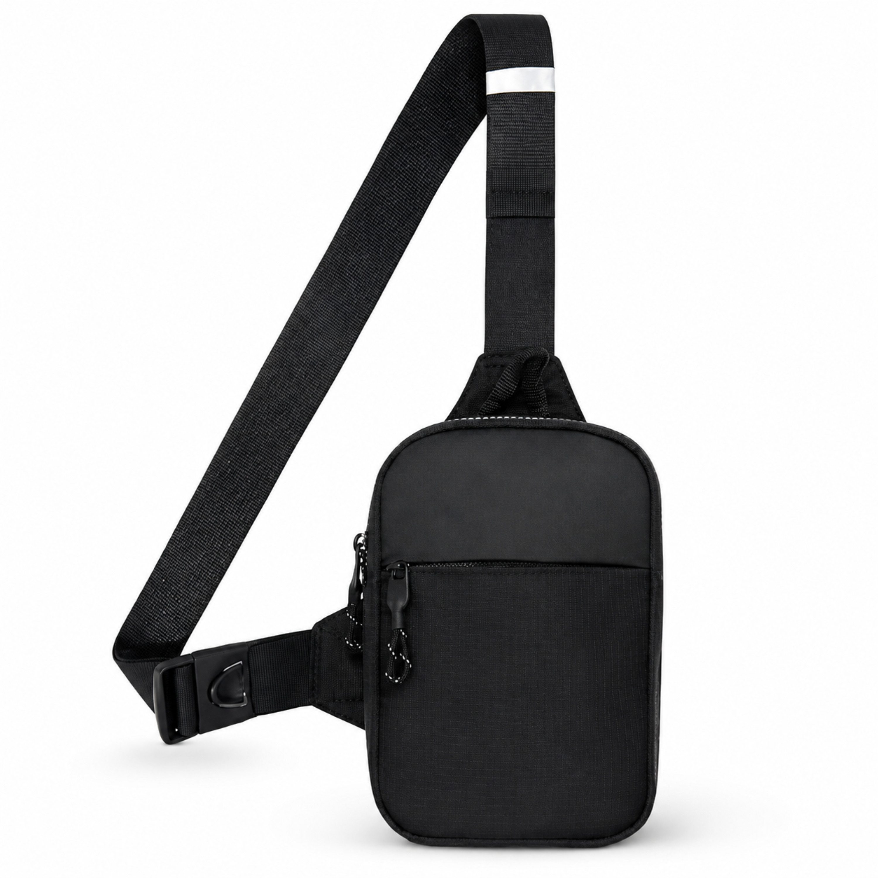StellarLuma Umhängetasche Herren Tasche Umhängetasche Sling Bag Brusttasche Sport Crossbody (Sport, Freizeit, Erhältlich in Schwarz, Reisen, Klein und Kompakt, Urlaub), Kompakte Sling Bag mit Reflektorstreifen und anpassbarem Schultergurt.