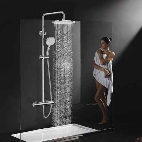 Rainsworth Duschsystem mit Thermostat, 3 Strahlart(en), 92-126 cm Duschstangen Edelstahl Duschamaturenset Wassersparend