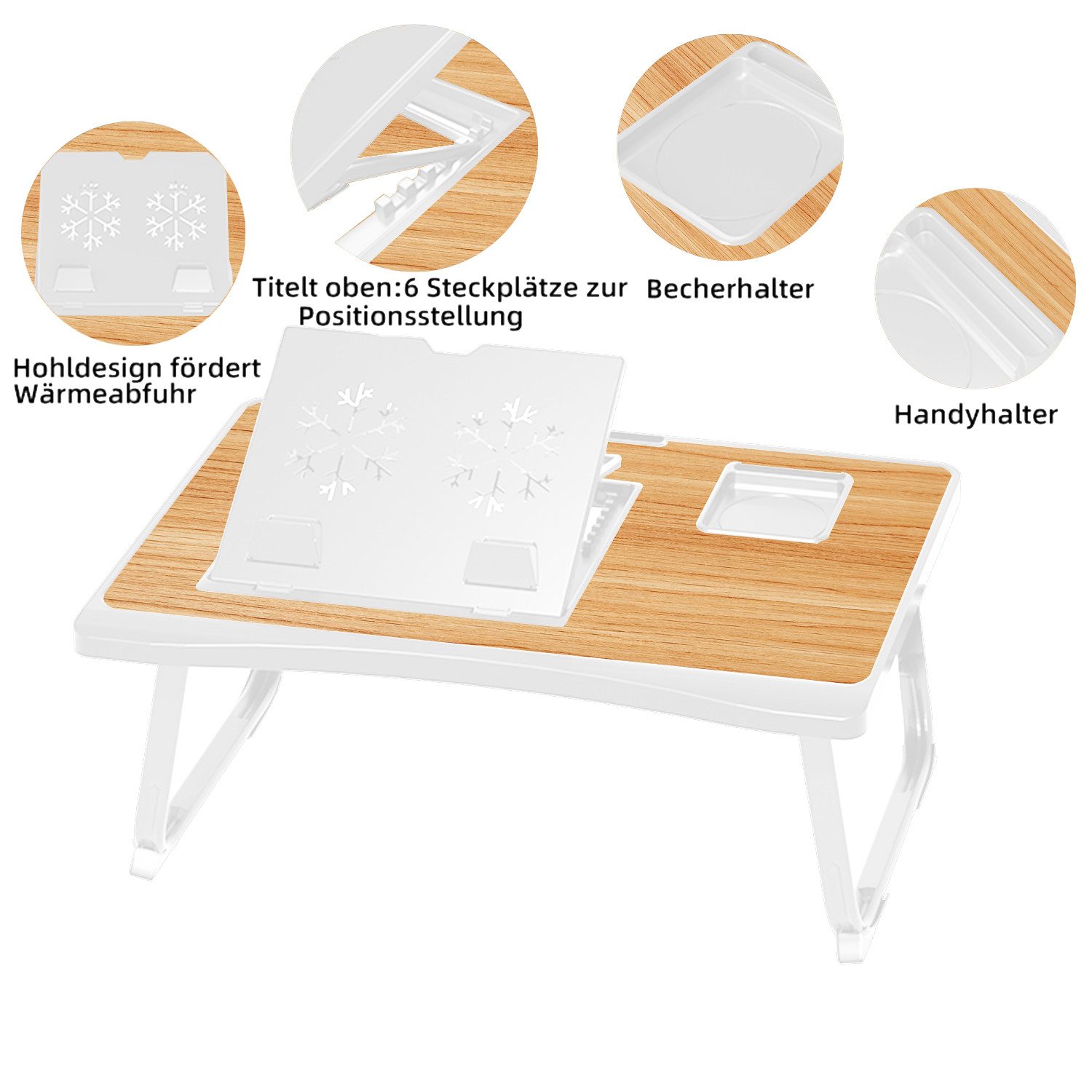 GLP Laptoptisch Betttisch klappbar, Höhenverstellbarer Laptop Tisch 56 x 39cm (Ausklappbar mit Schublade Klappbarer Lapdesk), für Bett und Sofa