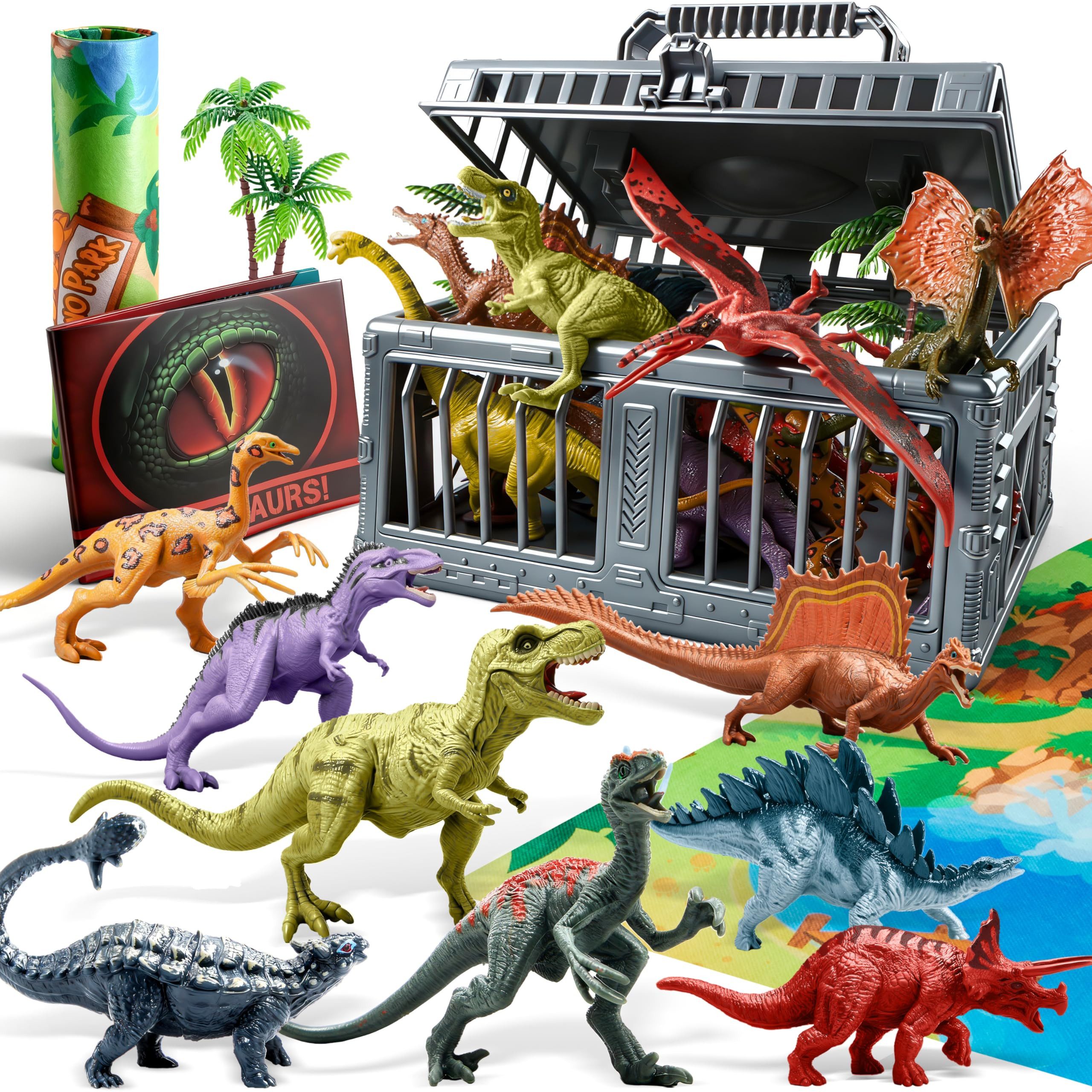 JOYIN Spielfigur JOYIN 19-tlg. Dino-Spielmatte mit 12 real. Figuren & Urwald-Motiv, (19-tlg)