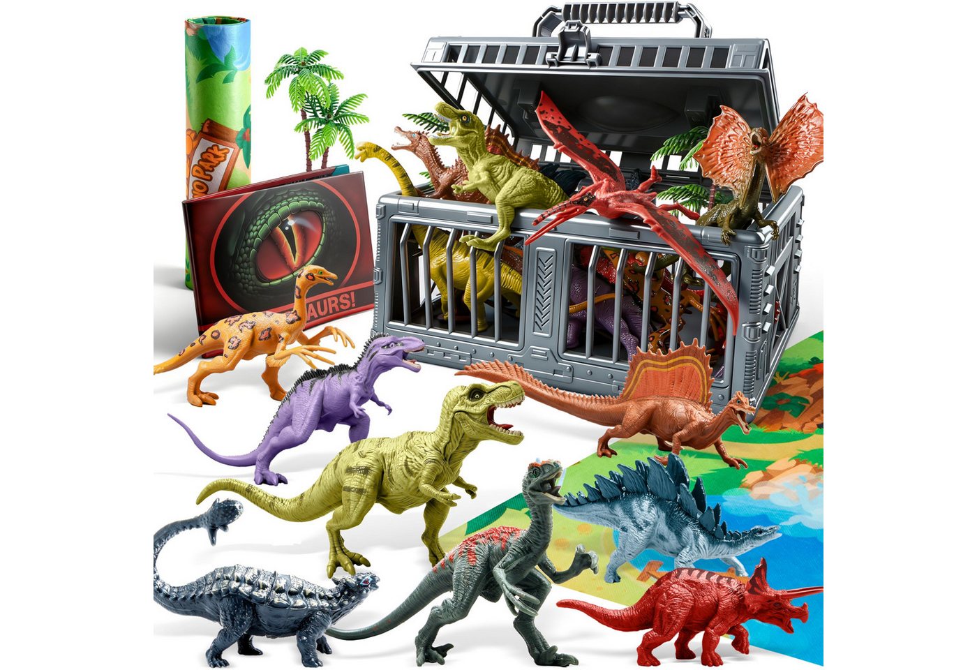 JOYIN Spielfigur JOYIN 19-tlg. Dino-Spielmatte mit 12 real. Figuren & Urwald-Motiv, (19-tlg)