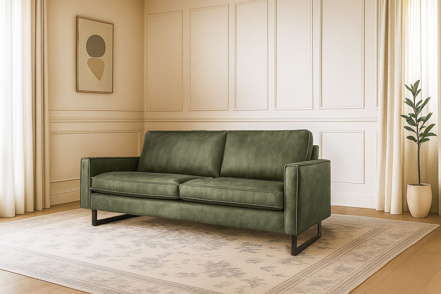 Places of Style 3-Sitzer Pinto, 206 cm, Cord, Chenille, Lederoptik, mit Keder, schwarze Metallfüße, Wellenunterfederung