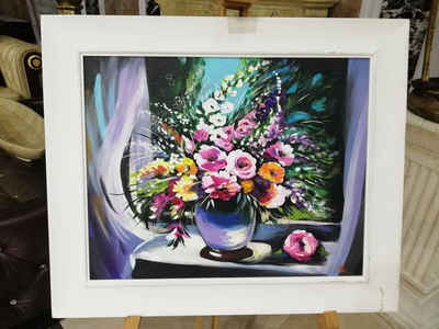 JVmoebel Gemälde Gemälde Blumen Handarbeit Ölbilder Rahmen Bilder Sofort lieferbar, Blumen