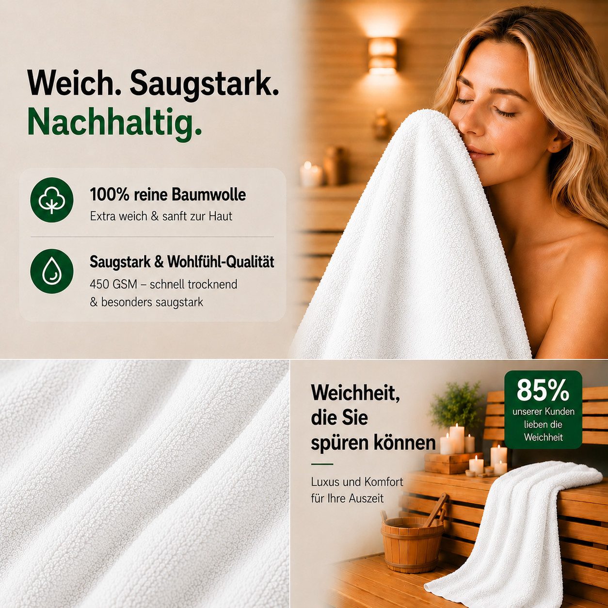 Komfortec Saunatuch 2er Set extra Große - Premium Badetuch - 80x200 XXL, Frottee (2-St), extra Große, 100% Baumwolle, Weich, Schnelltrocknend – Bild 5 von 5
