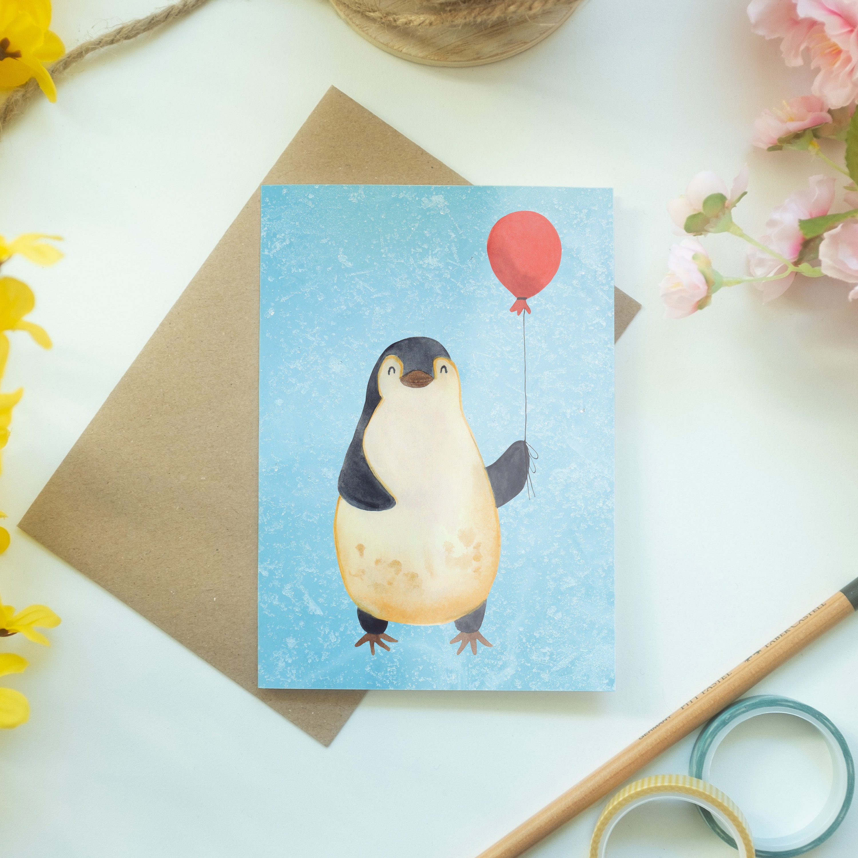 neues Grußkarte Mr. fröhlich, Motiv - Eisblau Pinguin & Leben, Mrs. Geschenk, - Luftballon Panda