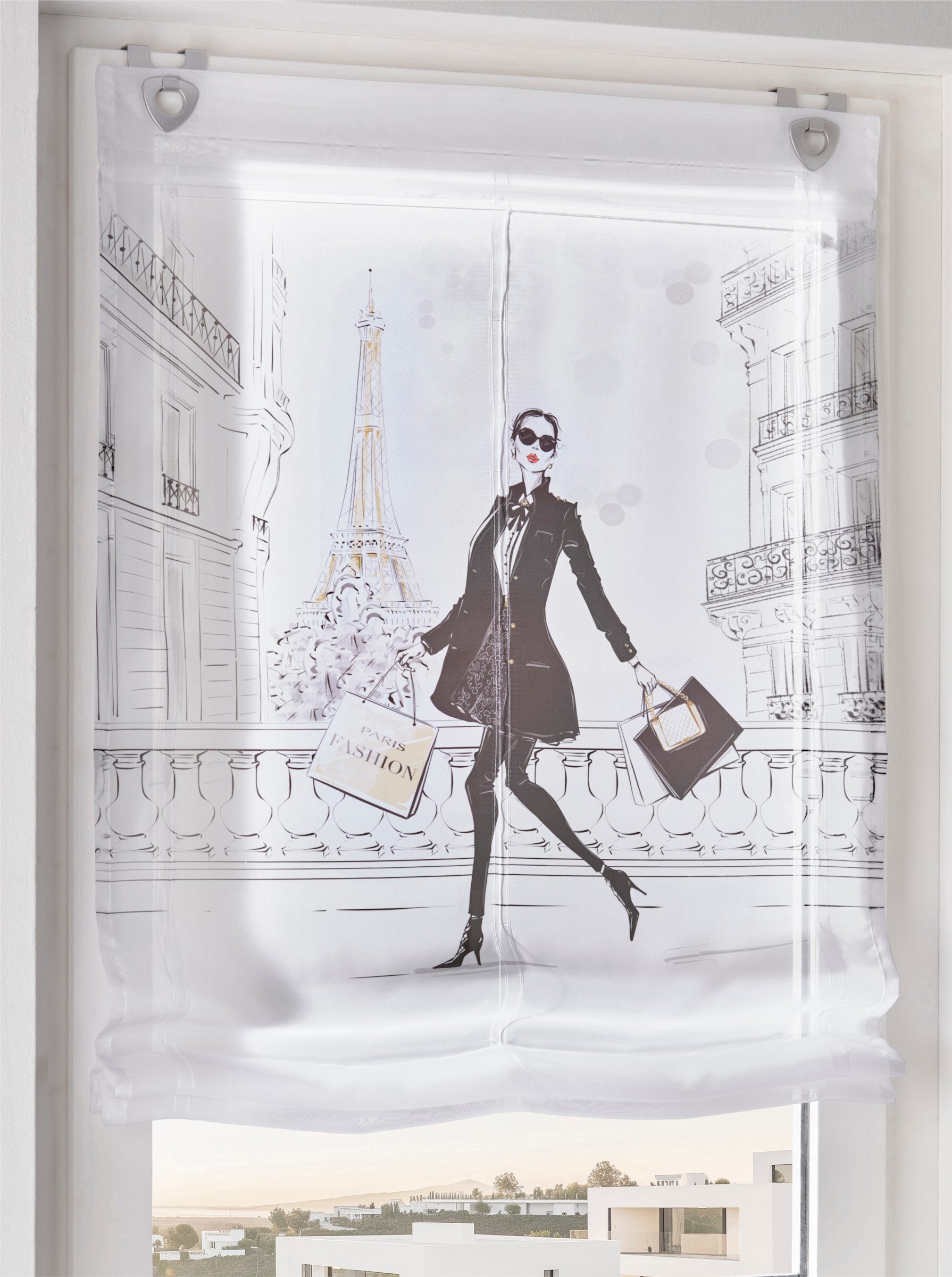 Rollo Raffrollo, heine, transparent, Ösen mit Fensterhaken