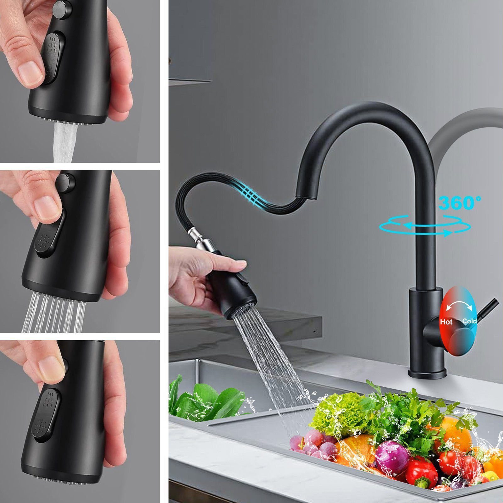 ibettertec Waschtischarmatur Wasserhahn Bad Schwarz,Waschtischarmatur Wasch günstig online kaufen