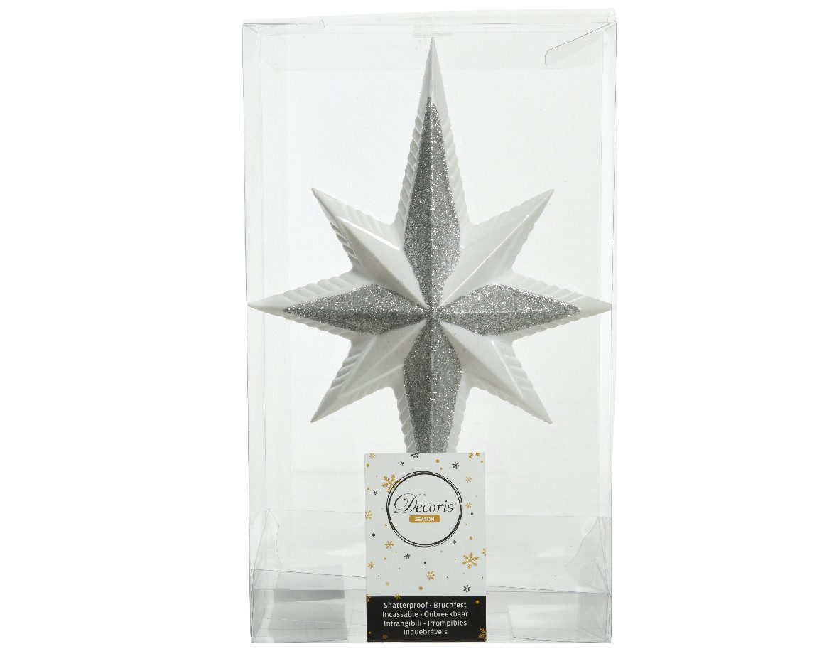 Kaemingk Christbaumspitze, Christbaumspitze Stern mit Glitzer 25cm Kunststoff Winterweiß / Silber