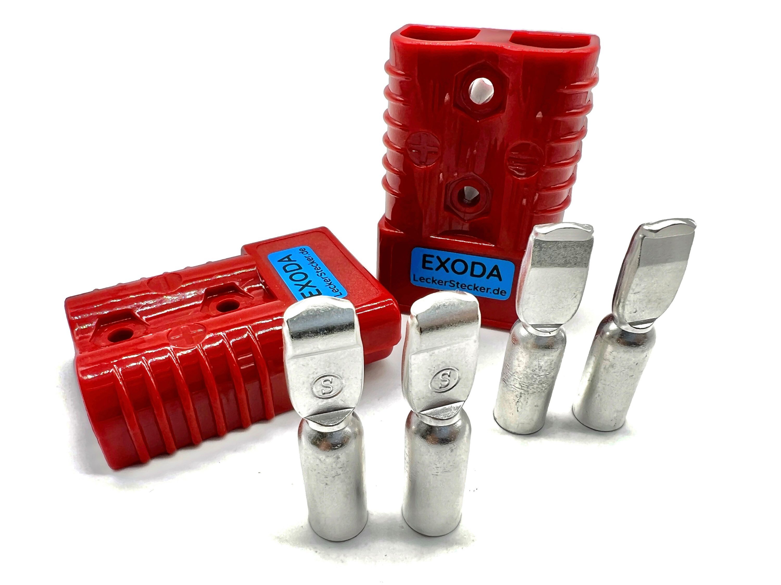eXODA Kabelverbinder-Sortiment Batterie Set, 2 Stecker, bestehend aus jeweils 1x Gehäuse und 2x Kontakte