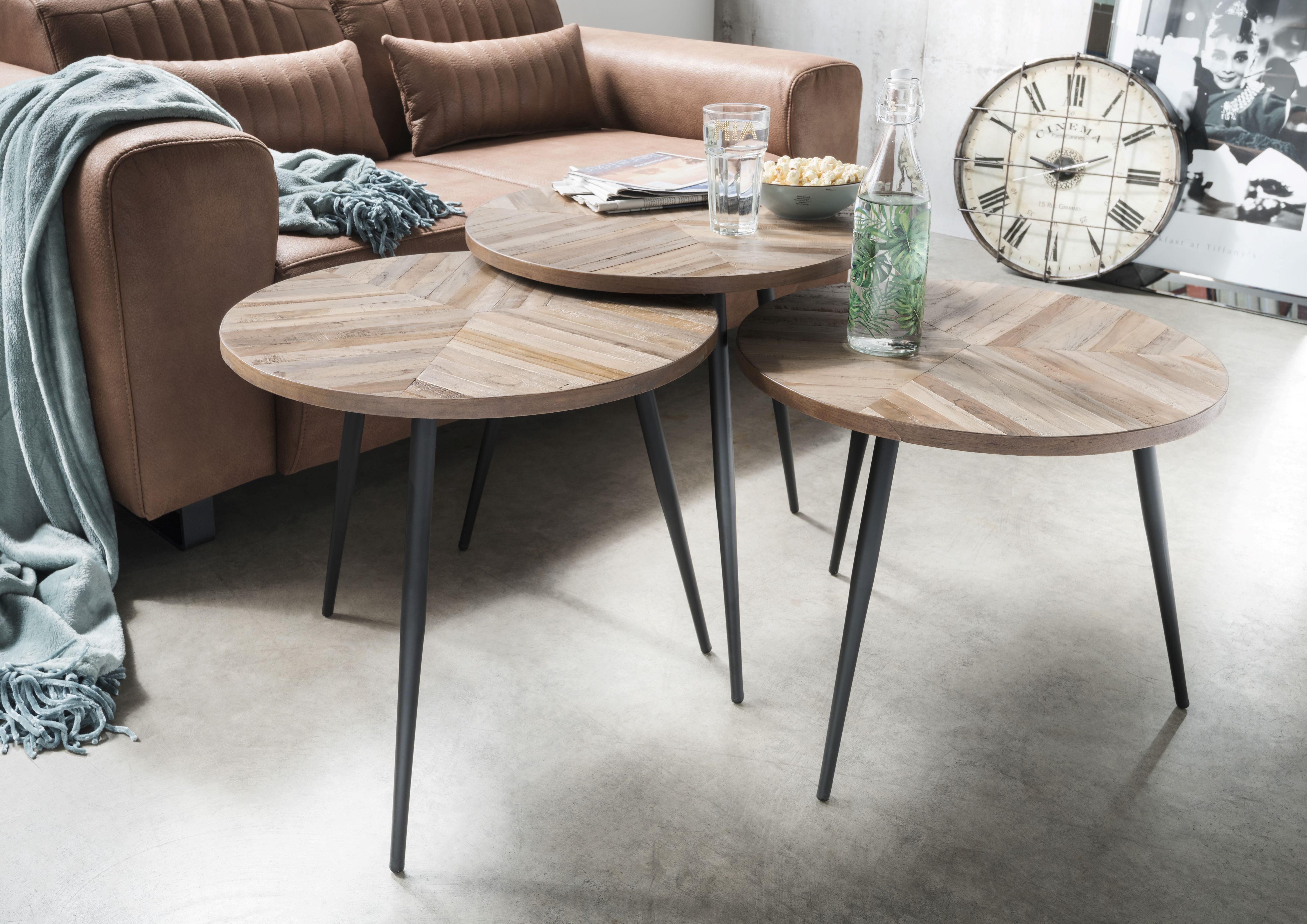 Wohnglücklich Couchtisch Family (3er-Set), Tischplatte aus Massivholz