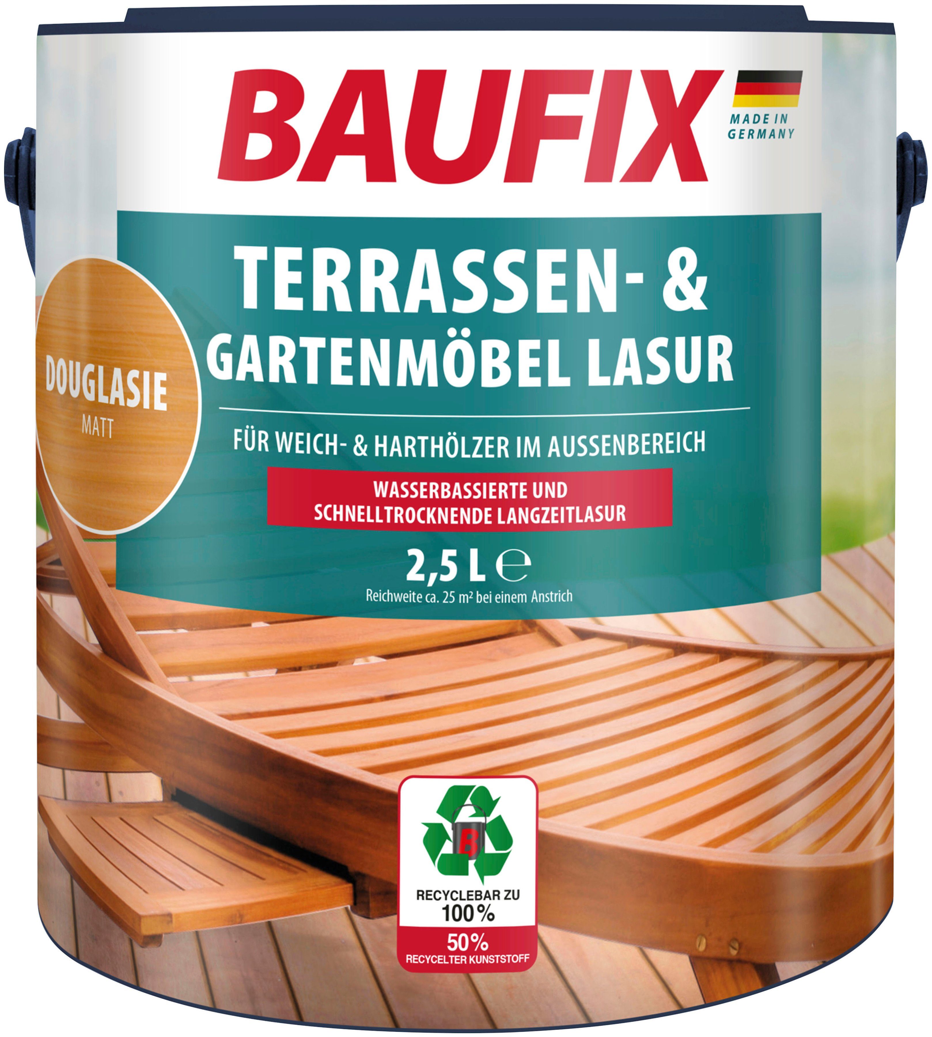 Baufix Holzöl Terrassen- & Gartenmöbel-Lasur, wasserbasiert, schnell trocknend, kein abblättern, 2,5L, matt douglasie