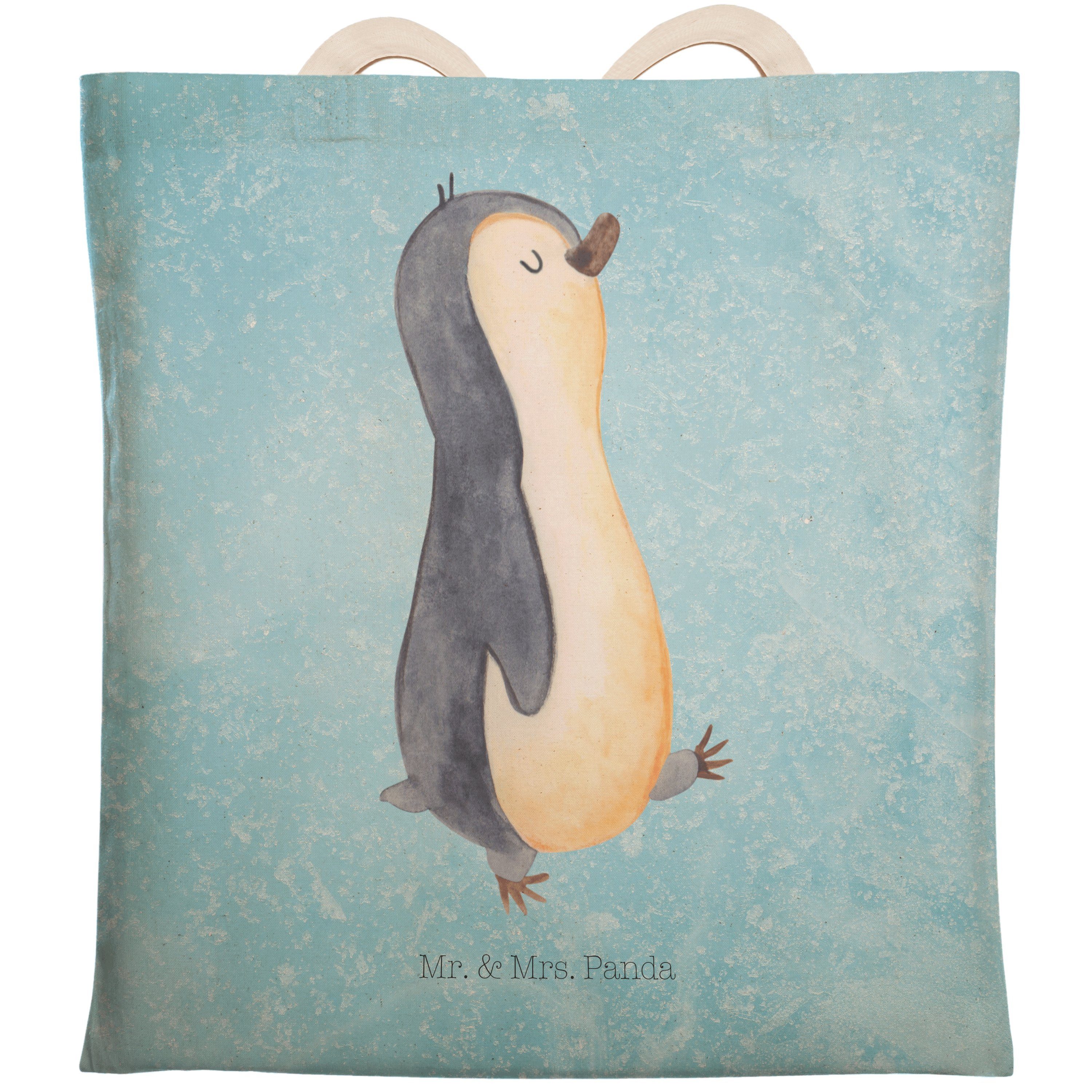Mr. & Mrs. Panda Tragetasche Pinguin marschierend - Eisblau - Geschenk, Schwester, Tasche, zufried (1-tlg)