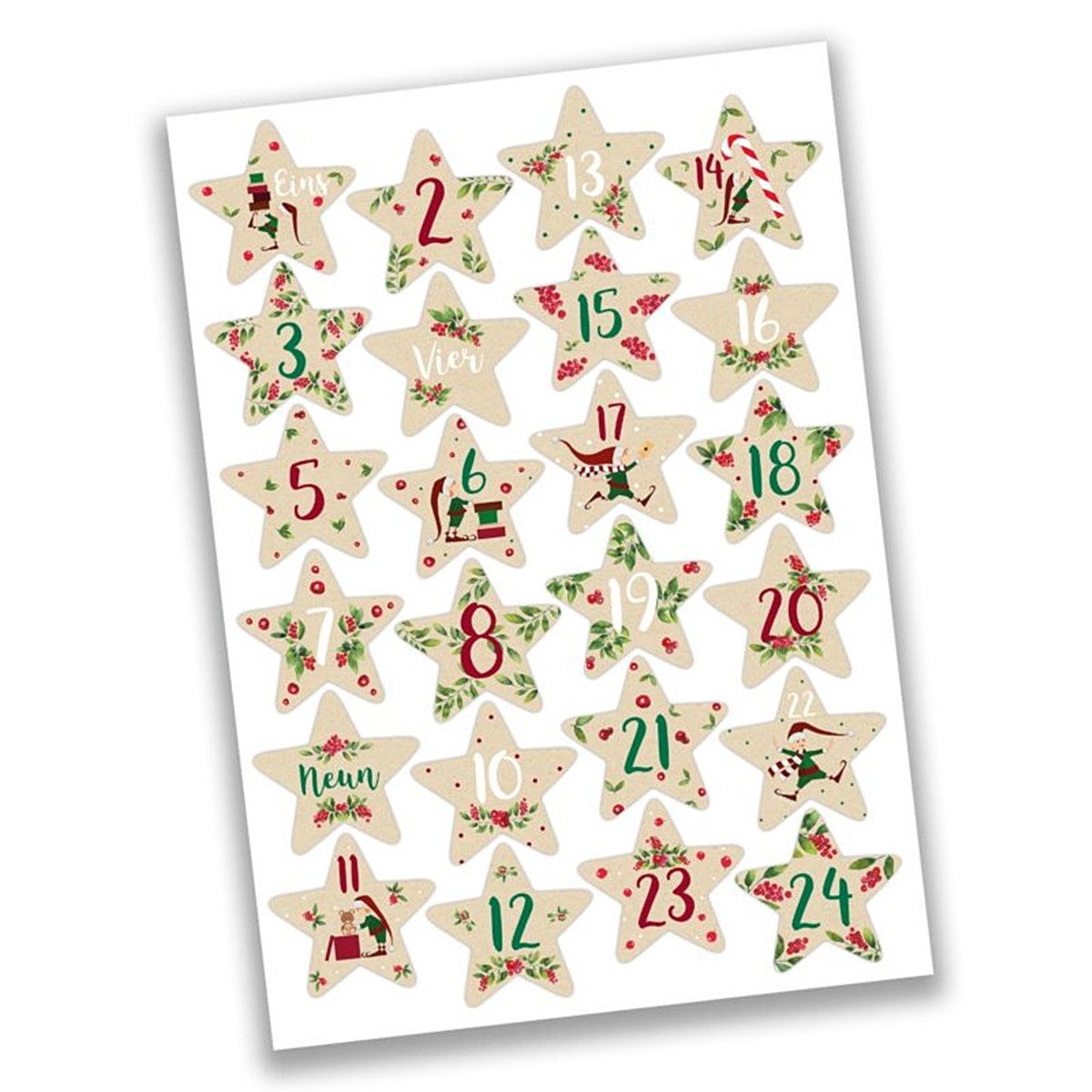 PAPIERDRACHEN DIY-Adventskalender 24 Zahlenaufkleber - Papier selbstklebend (24-tlg)