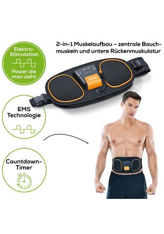 BEURER TENS-EMS-Gerät EM 39 raumenis treniruojantis diržas dėl Pilvo ir Rücken 4 Elektroden (2-tlg) Stimulation von zentralen Bauchmuskeln ir Apatinis Rückenmuskulatur