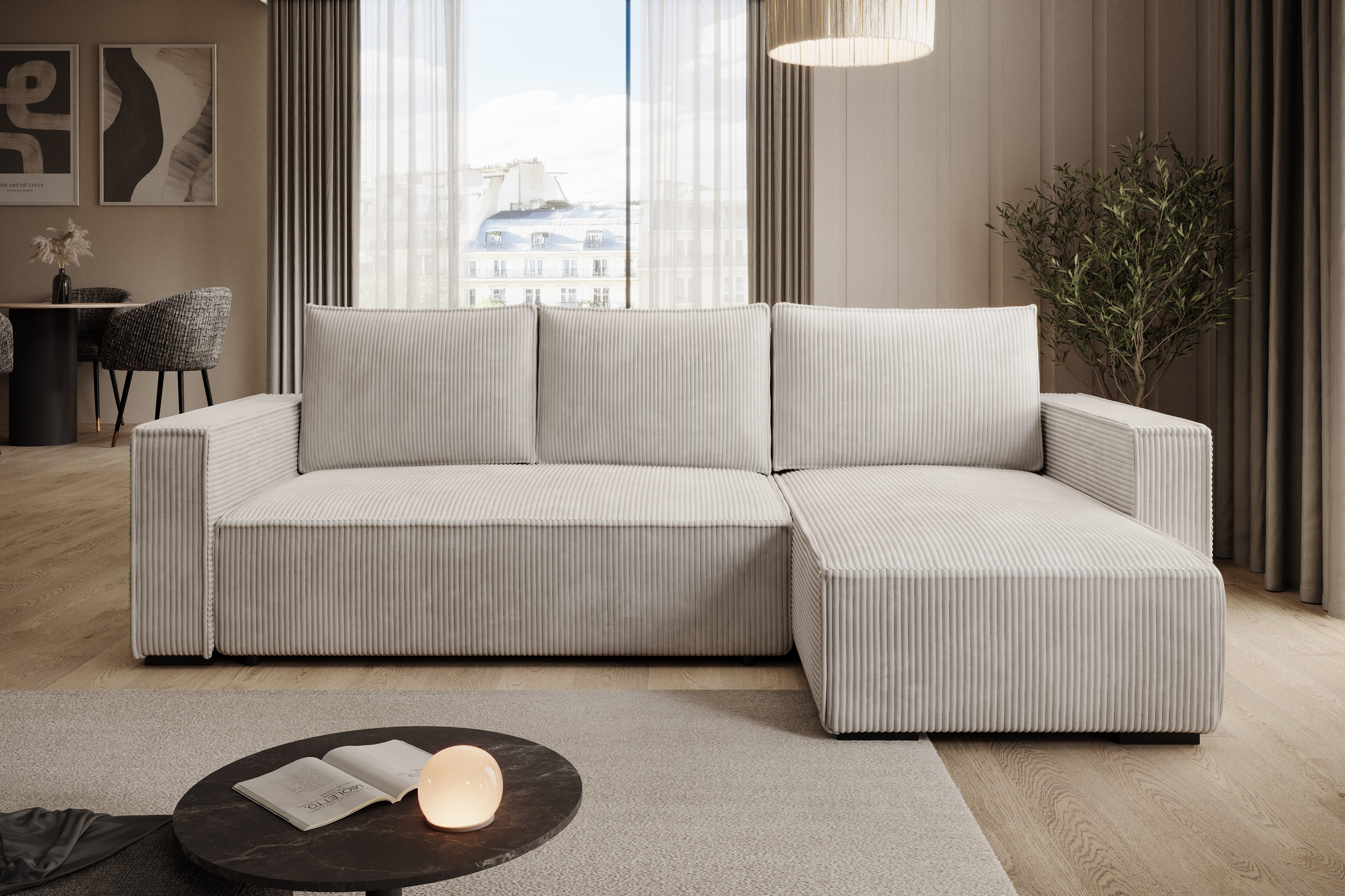 storez24 Ecksofa Letto, mit Bettkasten und Schlaffunktion, Cordstoff, L-Form, bequem