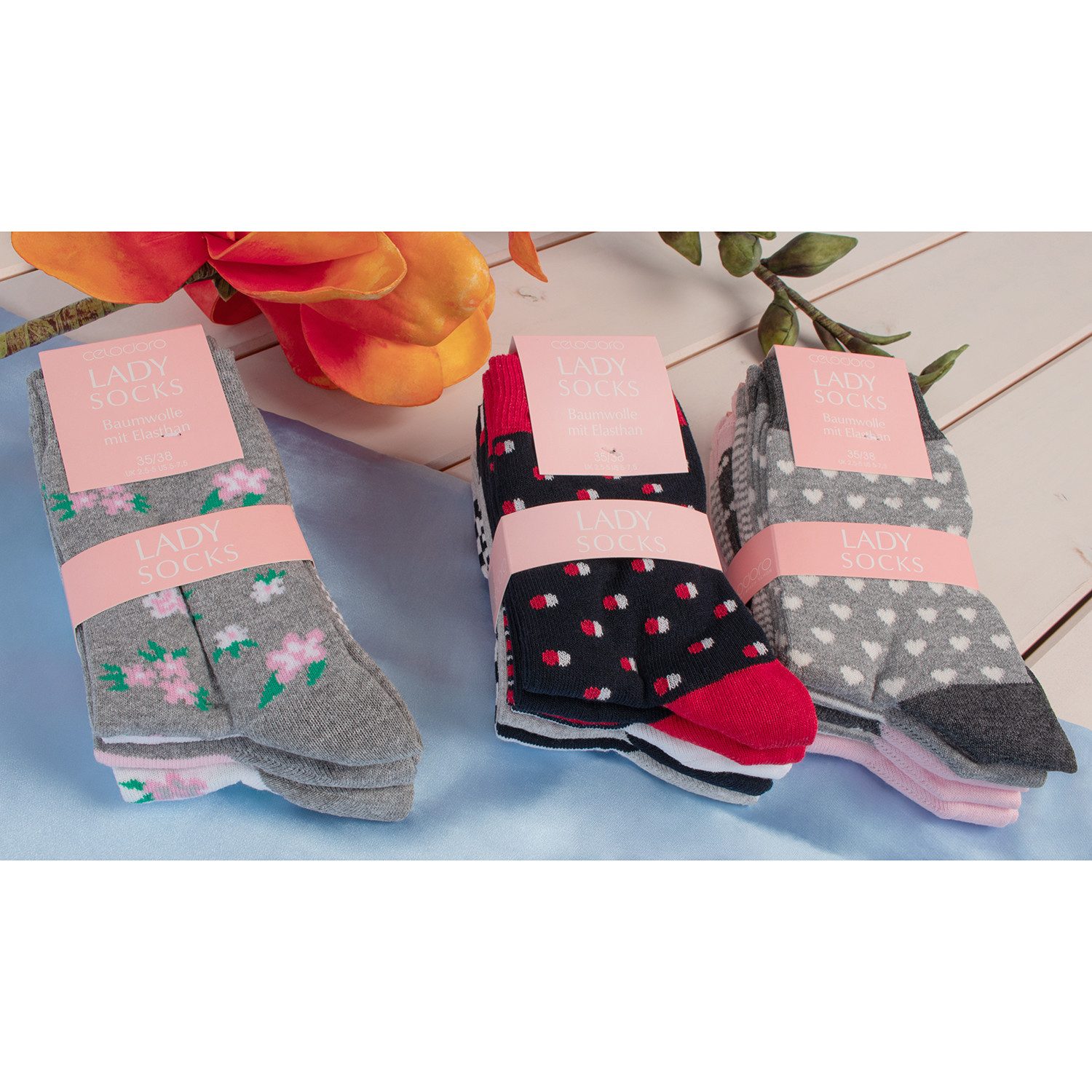 celodoro Basicsocken Süße Damen Eco Socken mit Motiv (10 Paar) Regenerative Baumwolle – Bild 4 von 4