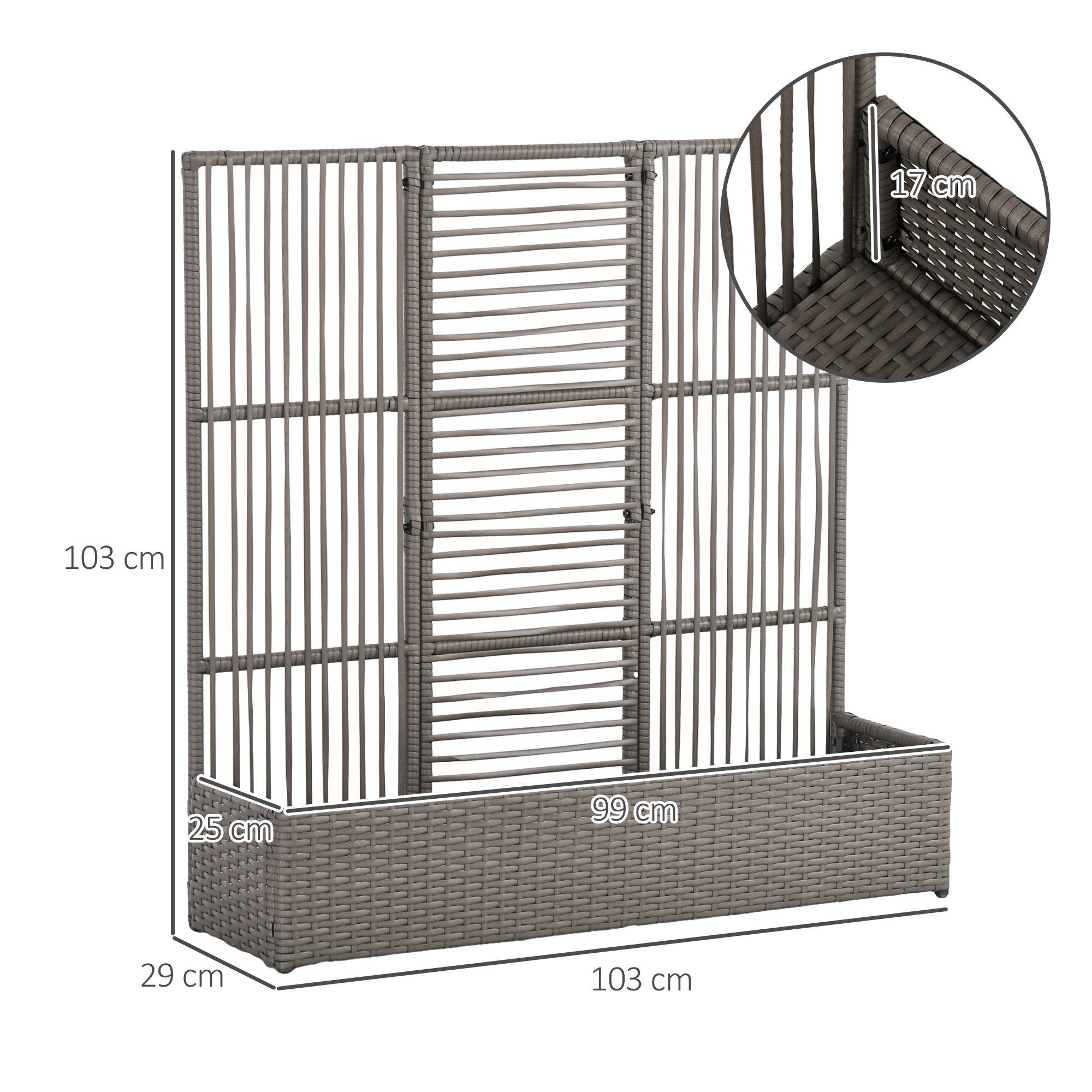 Outsunny Hochbeet mit Rankgitter, in Rattan-Optik (Blumenkasten, 1 St., Pflanzkasten), für Garten, Balkon, 103 x 29 x 103 cm Grau