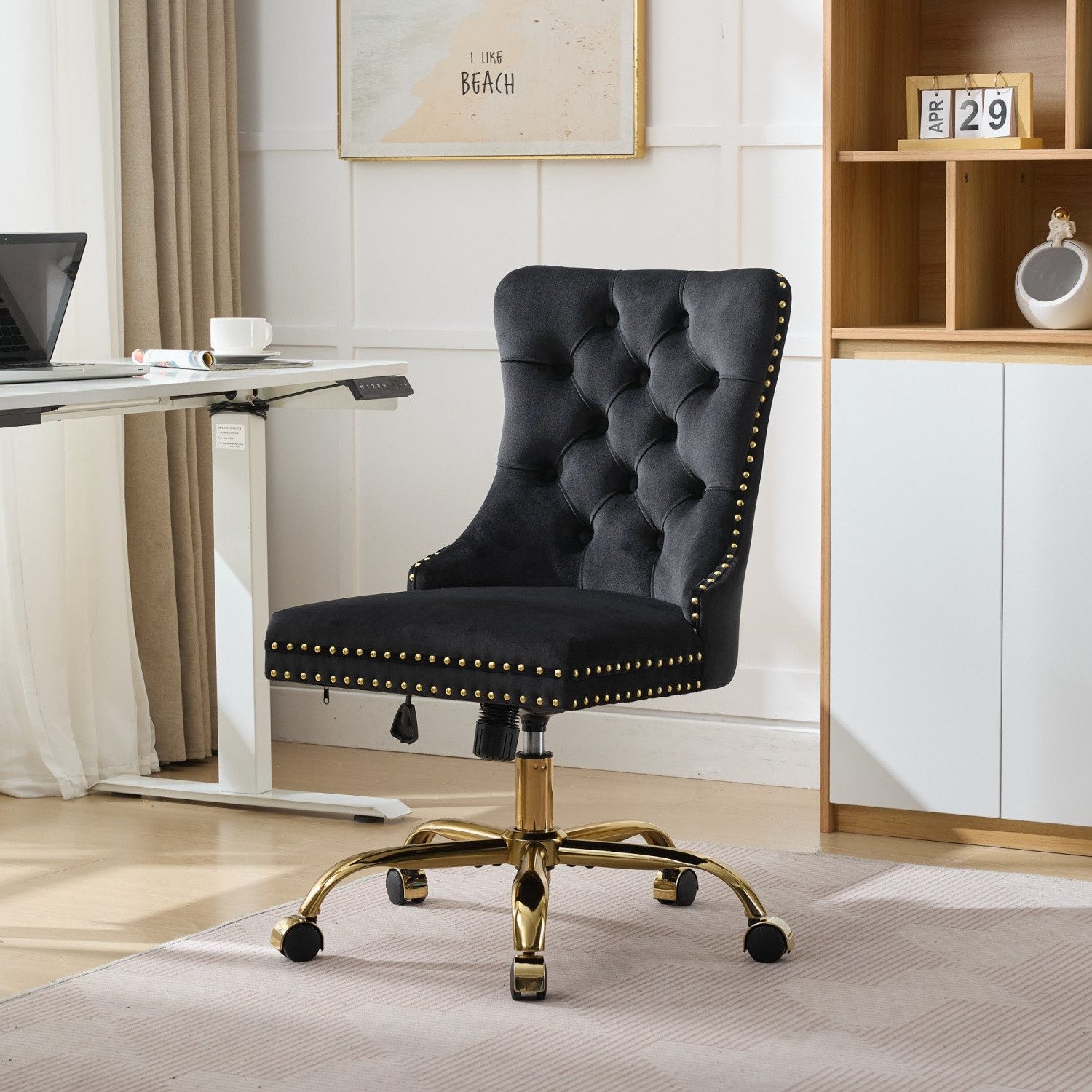 ANYSUN Bürostuhl Bürostuhl Samt,Homeoffice Stuhl,Schreibtischstuhl mit Rollen (Schminktisch Stuhl Höhenverstellbar,Schreibtischstuhl, 1 St), für Studie,Büro,Schlafzimmer,Bis,Arbeitszimmer