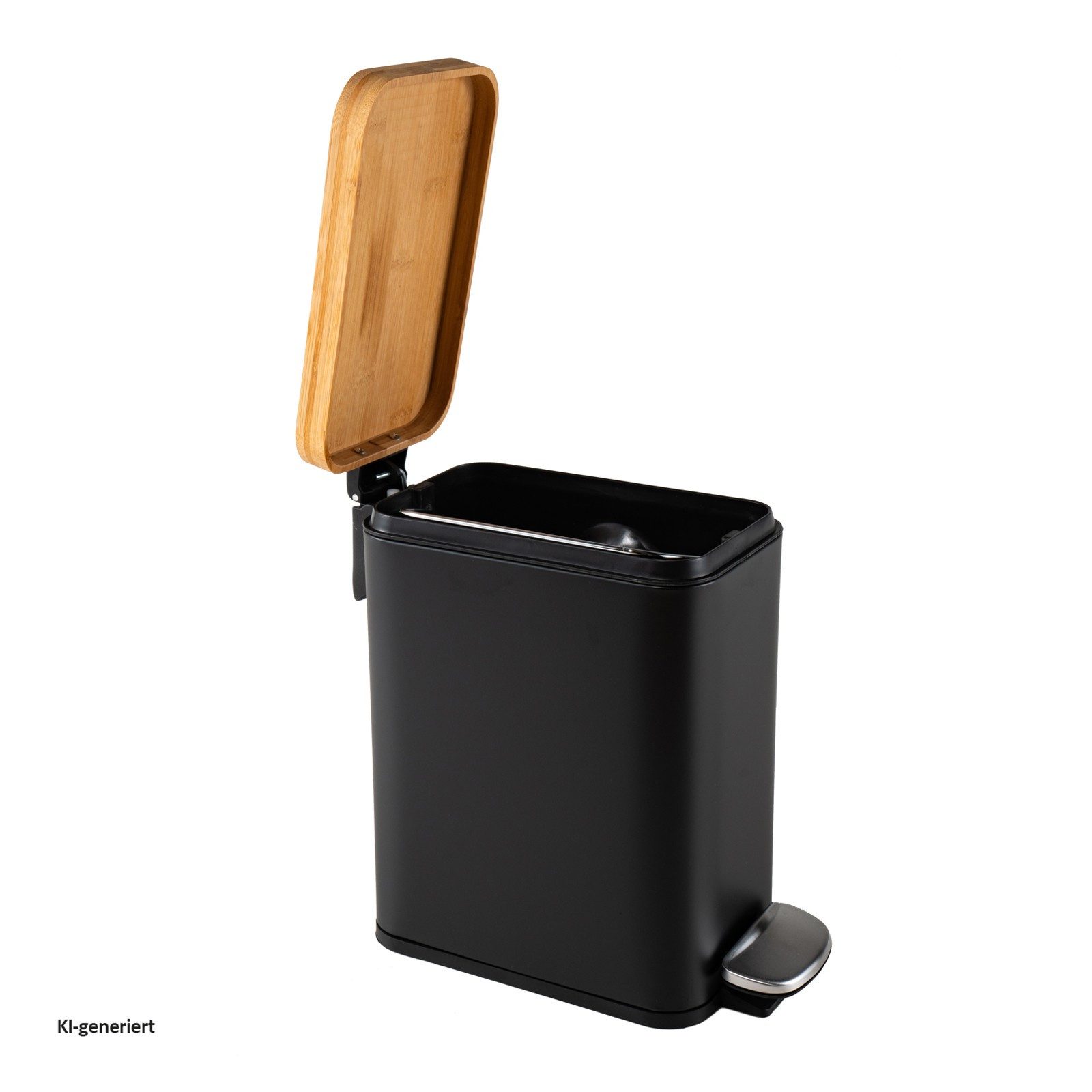 HTI-Living Mülleimer Pedalmülleimer Modern 5 Liter Schwarz Natur, Abfalleimer Holzdeckel mit Soft-Close-Funktion