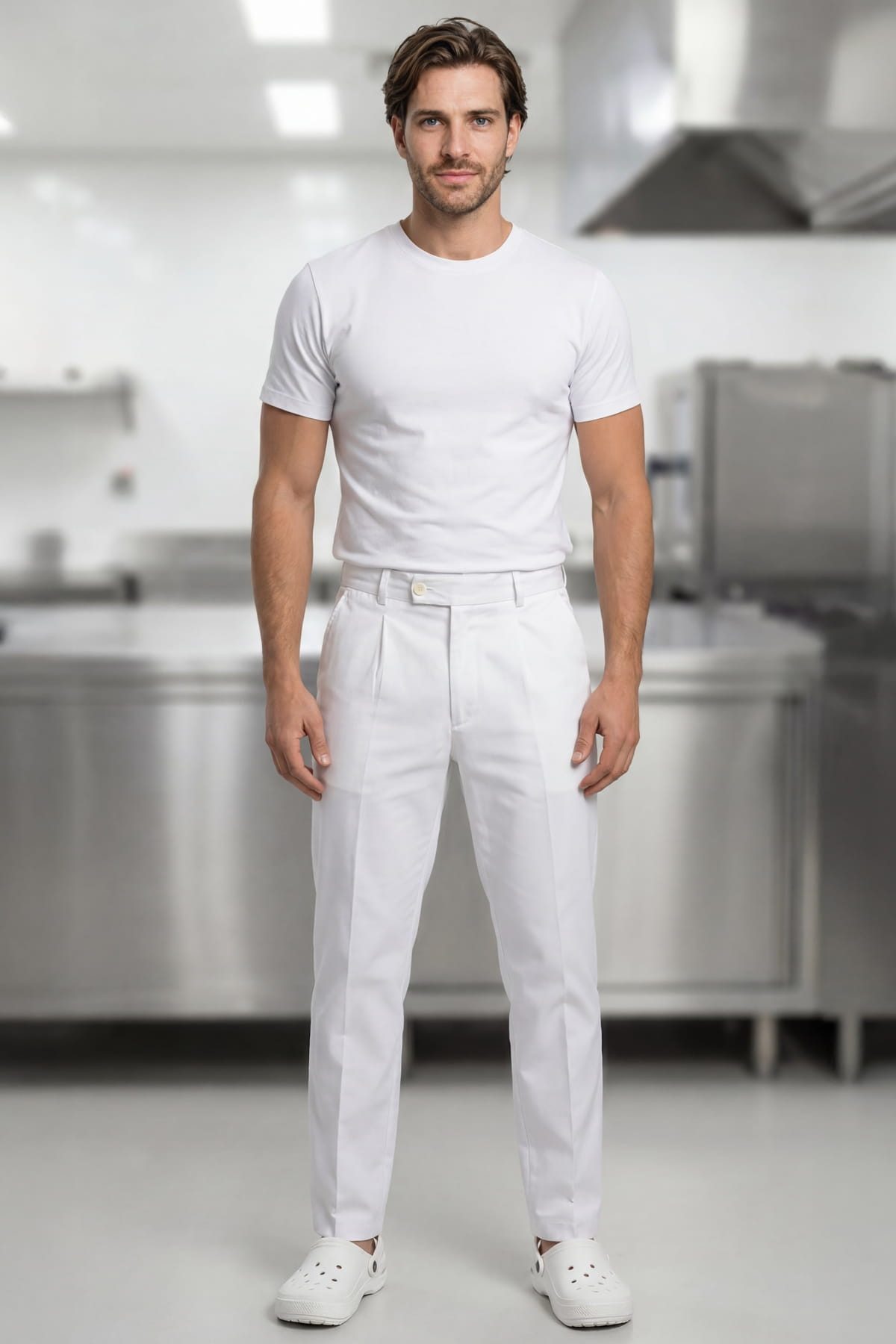 Ismont Arbeitshose Herren Bundfaltenhose Weiß Gastronomie, ISMONT Workwear & Safety