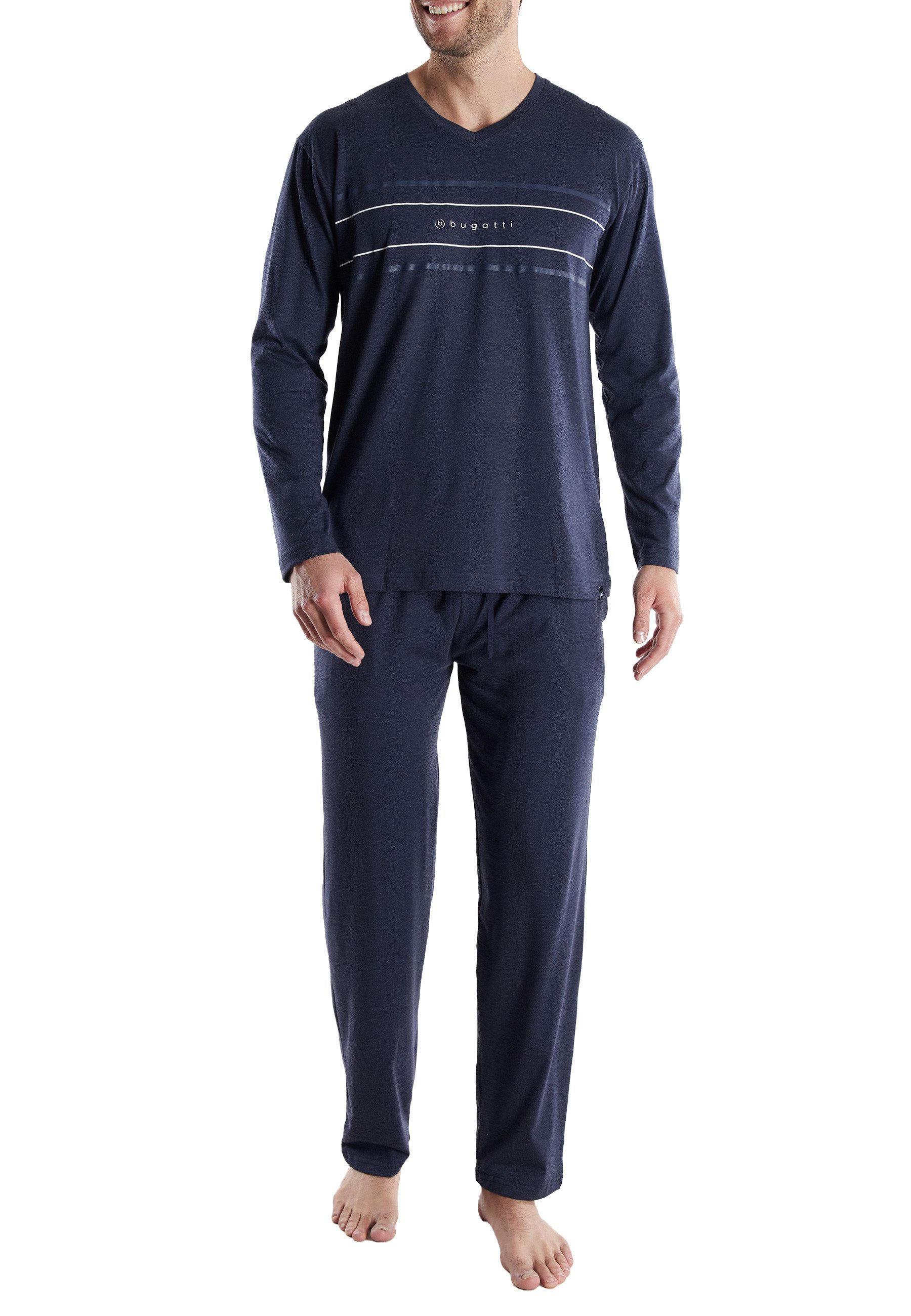 bugatti Pyjama BUGATTI Herren Pyjama blau uni (1 tlg)