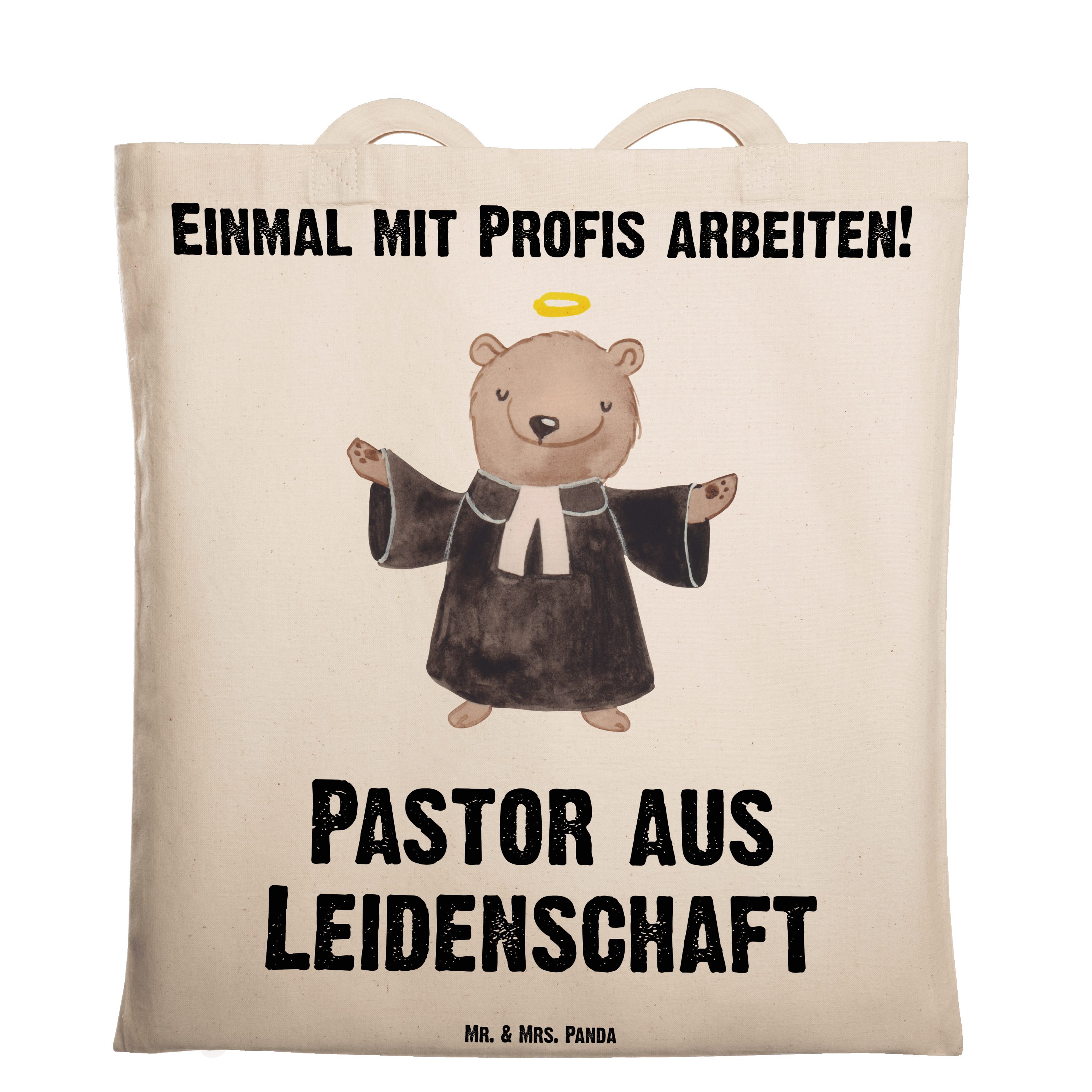 Mr. & Mrs. Panda Tragetasche Pastor aus Leidenschaft - Transparent - Geschenk, Kollege, Jutebeutel (1-tlg)