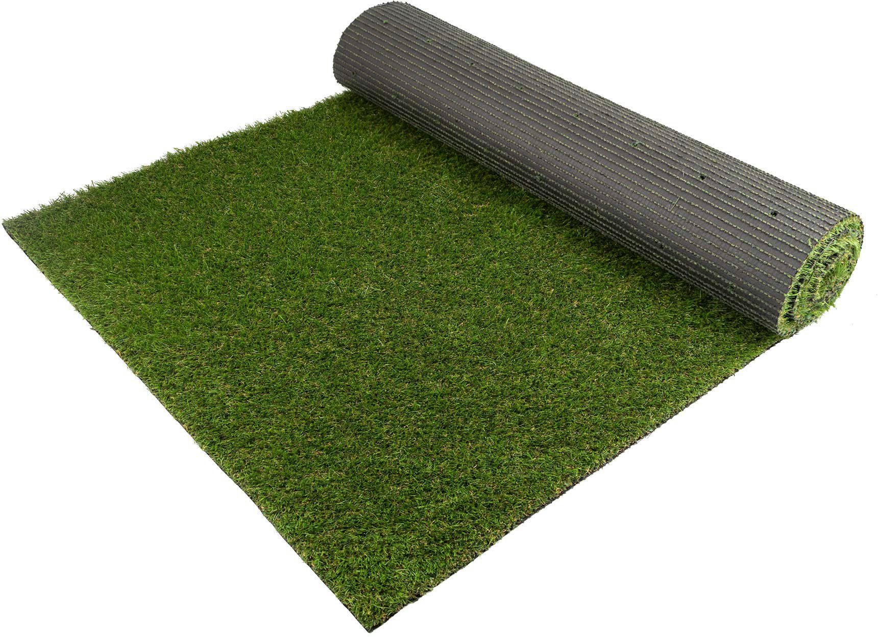 Primaflor-Ideen in Textil Kunstrasen WOODLAND, rechteckig, Höhe: 29 mm, natürliche Optik, mit Drainagefunktion, ideal für Balkon & Terrasse