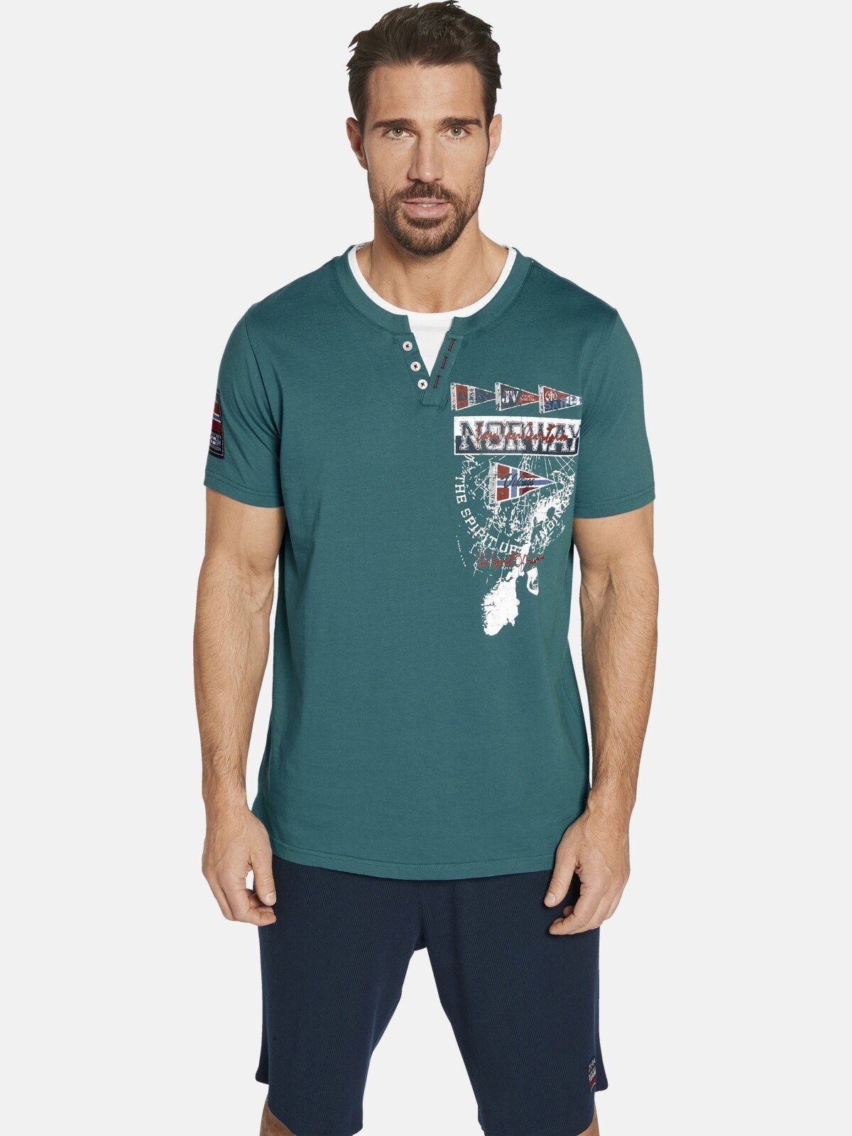 Jan Vanderstorm T-Shirt PEDER mit Knopfleiste 3-fach petrol
