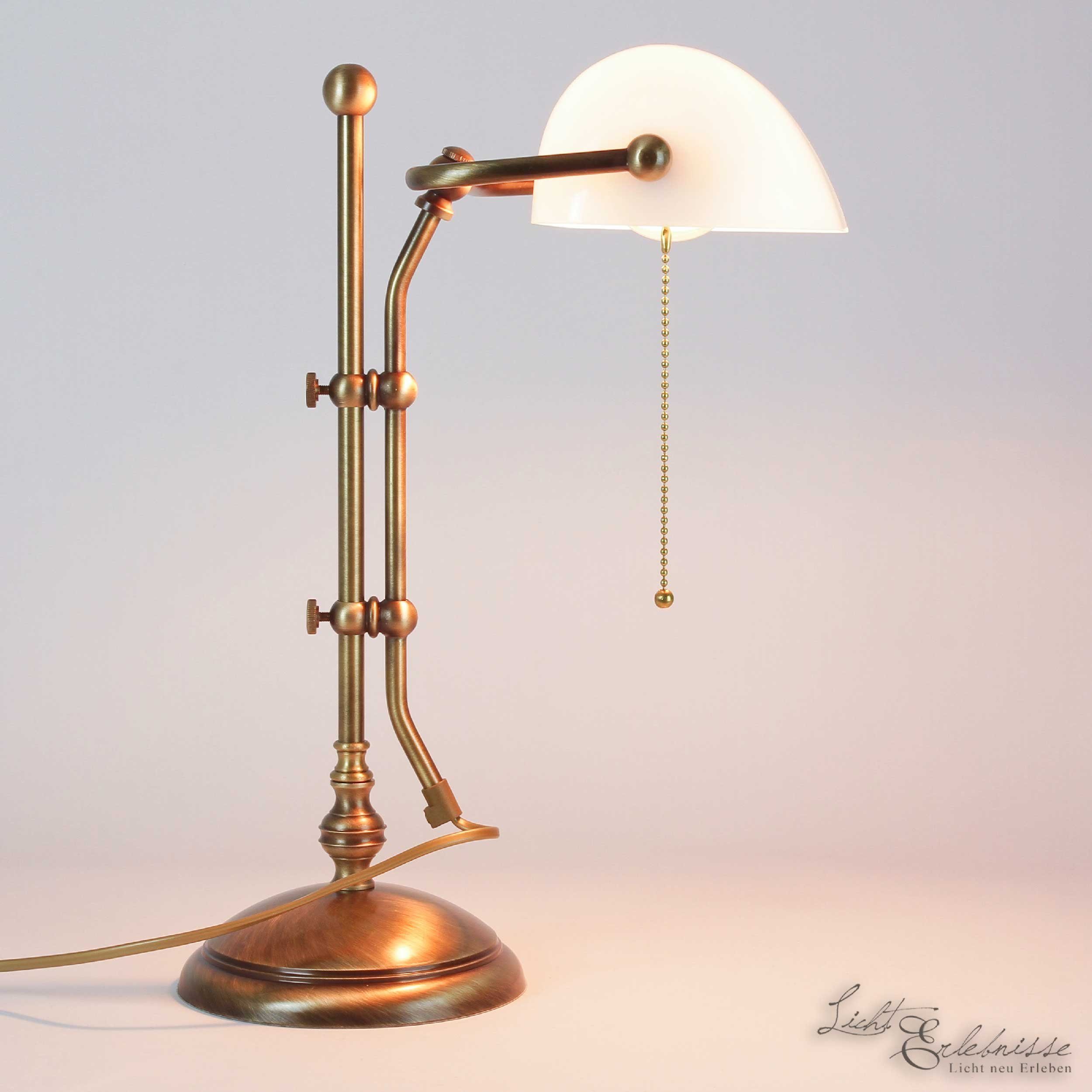 Licht-Erlebnisse Schreibtischlampe LAMPADE MINISTERO, ohne Leuchtmittel,  Premium Bankerlampe Tisch Echt-Messing H:46cm hochwertige