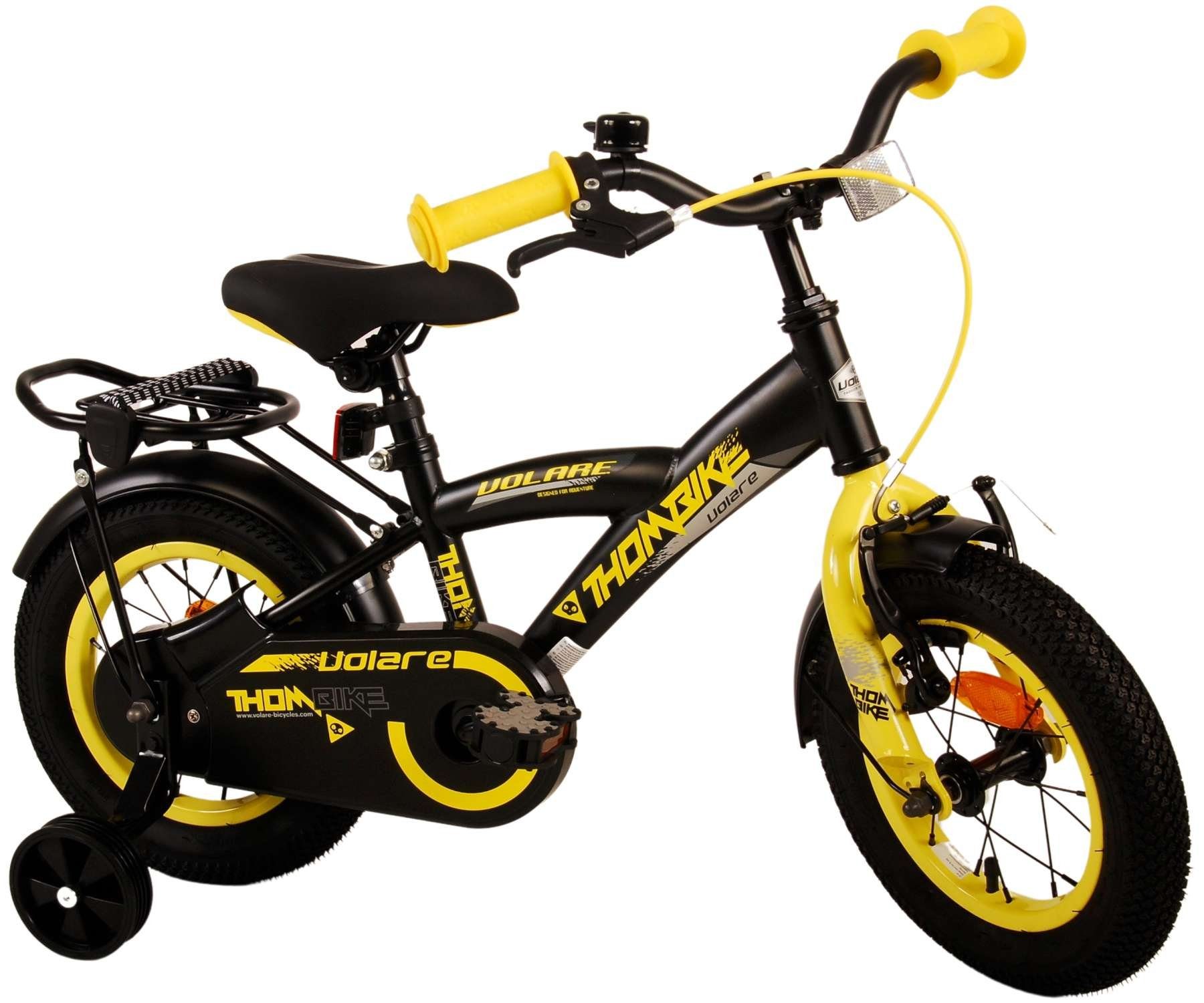 TPFSports Kinderfahrrad Volare Thombike 12 Zoll mit Rücktritt und Handbremse, 1 Gang, (Jungs Fahrrad - Rutschfeste Sicherheitsgriffe), Kinder Fahrrad 12 Zoll mit Stützrädern und Klingeln - Schwarz | Kinderfahrräder