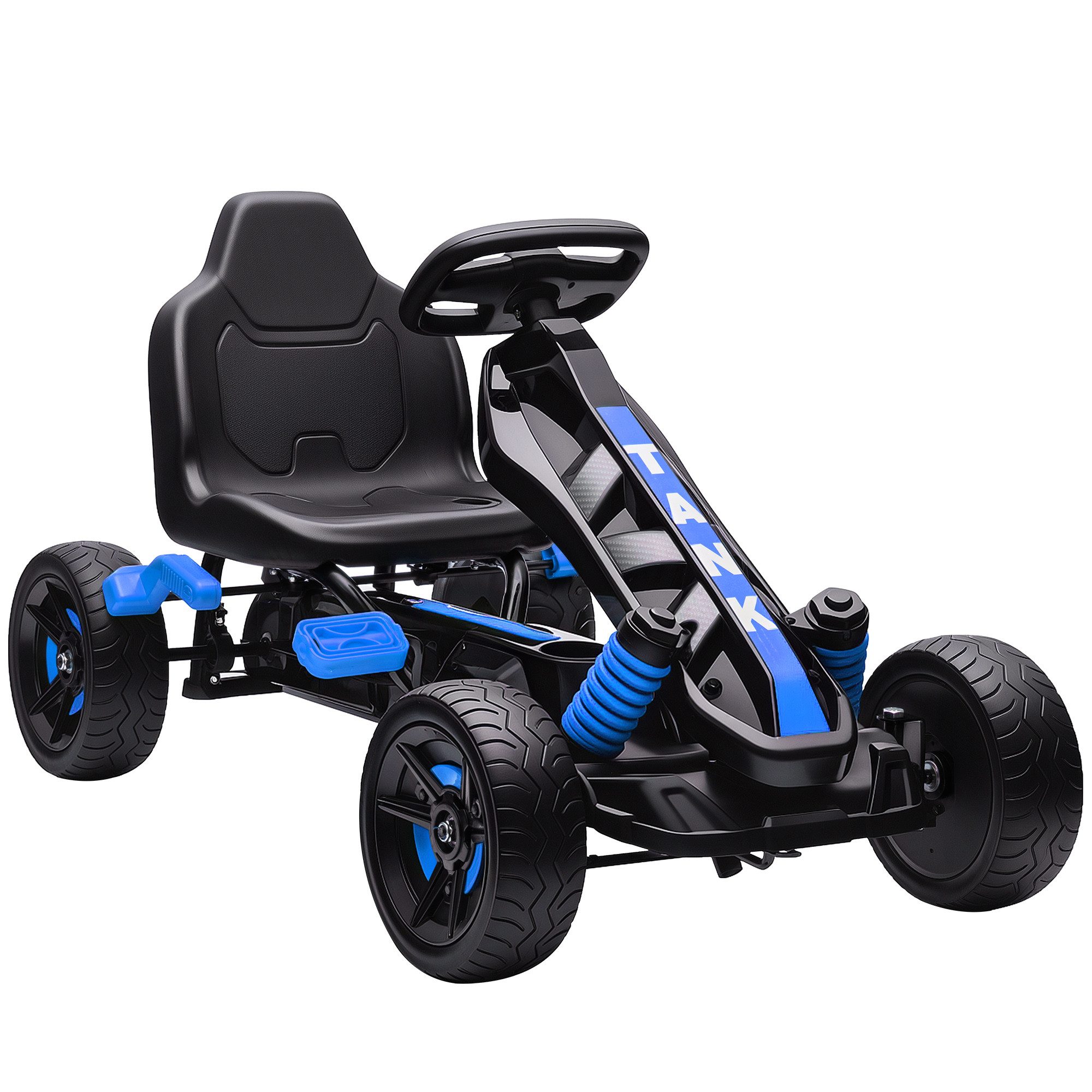 AIYAPLAY Go-Kart Tretauto mit Handbremse, Vor- und Rückwärtsgang, Tretfahrzeug, für Kinder 3-6 Jahren Blau