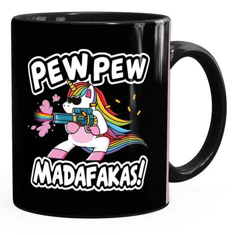MoonWorks Tasse Kaffee-Tasse Pew Pew Madafakas böses Einhorn Regenbogen Unicorn MoonWorks®, Keramik