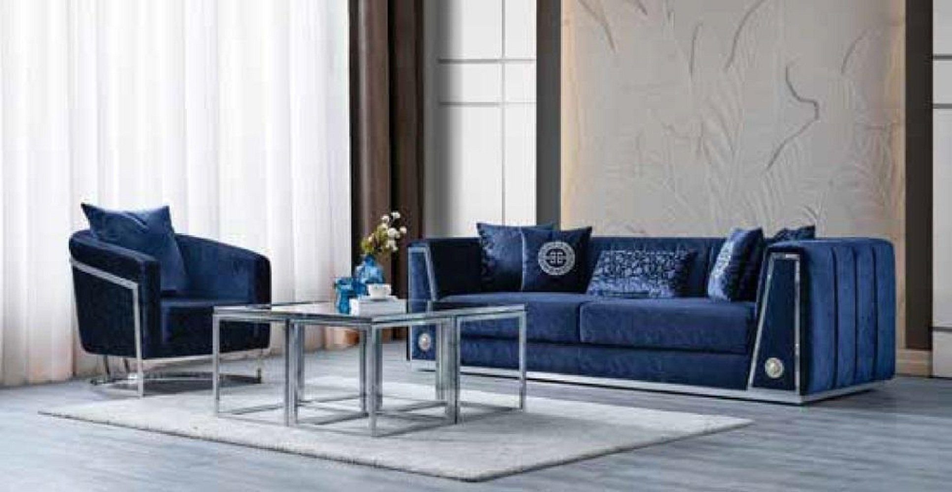 in Sitzer Wohnzimmer, Made 3 Couch 3-Sitzer Europe Sitzmöbel JVmoebel 1 Blaue Teile, Luxus Moderne Sofamöbel Sofa