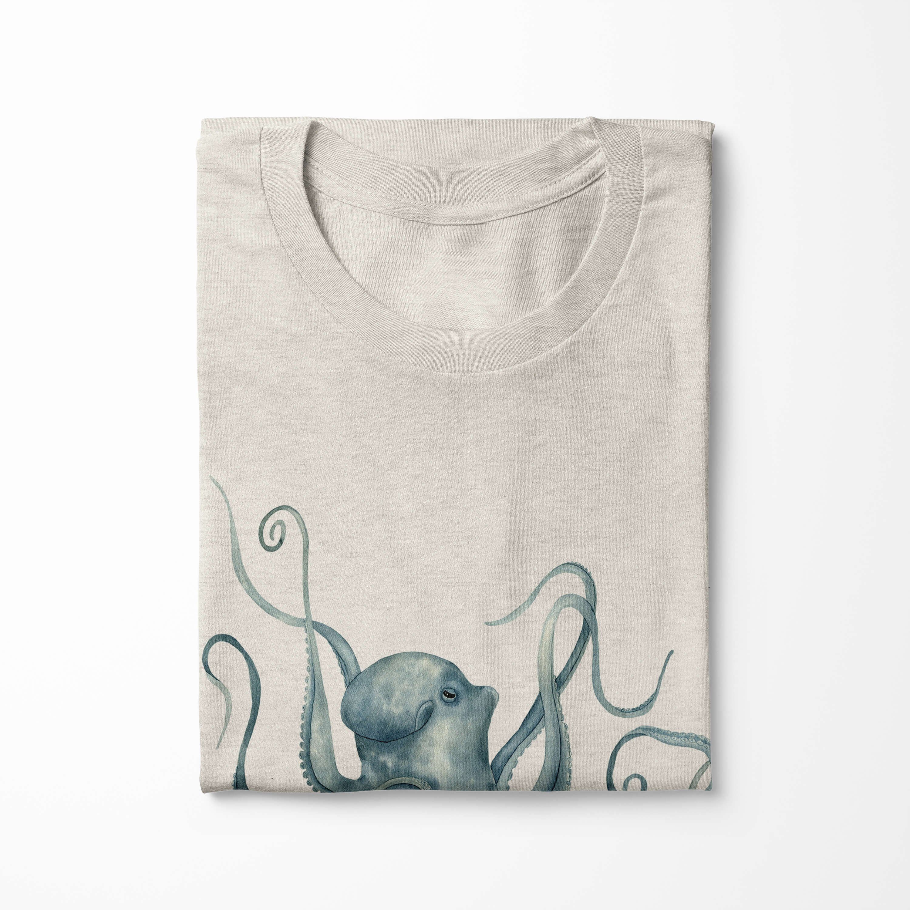 Shirt 100% (1-tlg) T-Shirt Bio-Baumwolle Herren Oktopus Motiv gekämmte Sinus Wasserfarben T-Shirt Nachhaltig Ökomode aus Art