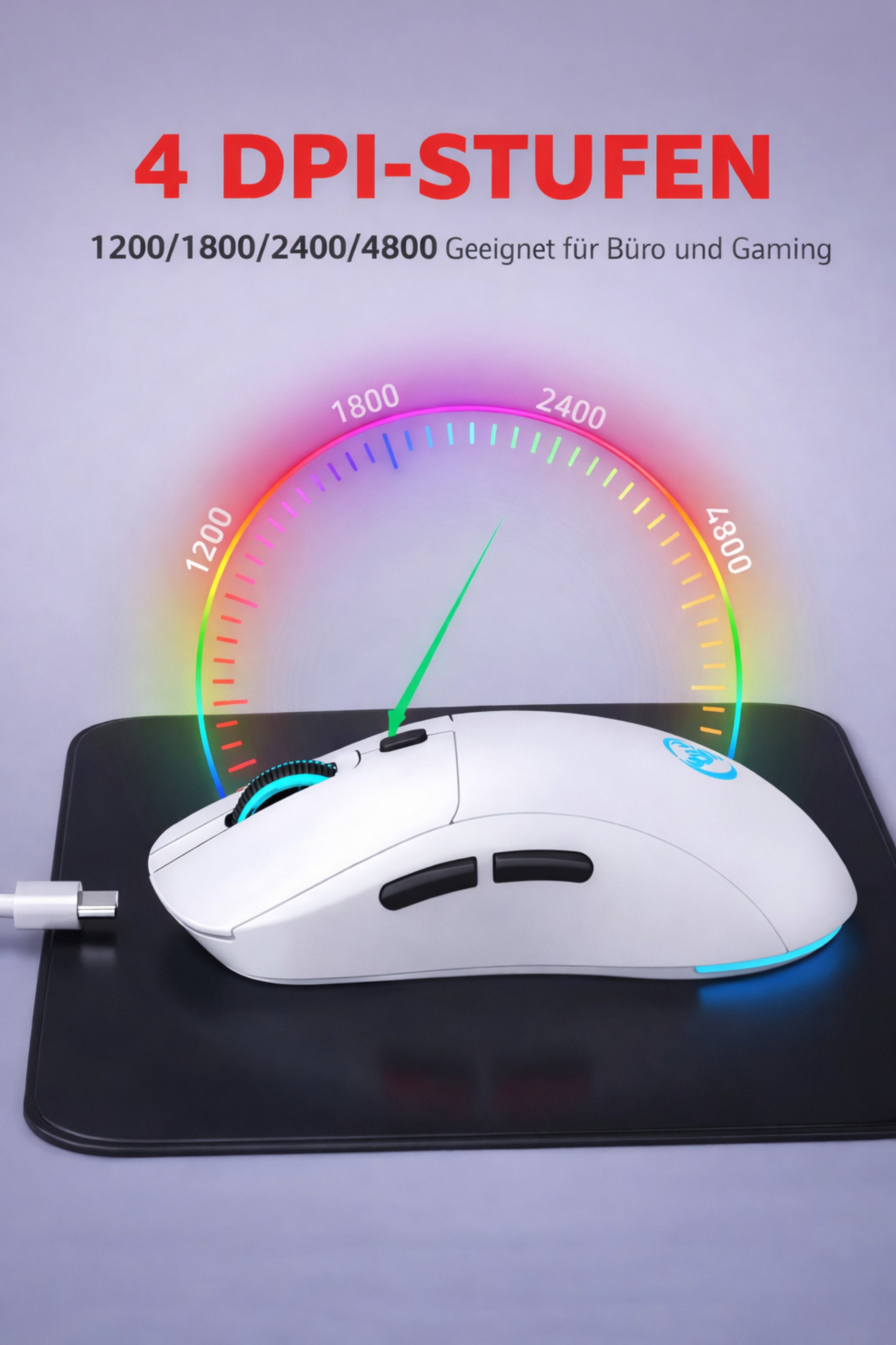 RUHE Gaming Maus RGB Kabellos Wireless Büro Laut Beleuchtung Plug & Play Maus (Funk, 2.5G, USB-Dongel, Kabelgebundene Aufladung, Drahtlos, Optische Maus, Ergono – Bild 4 von 5