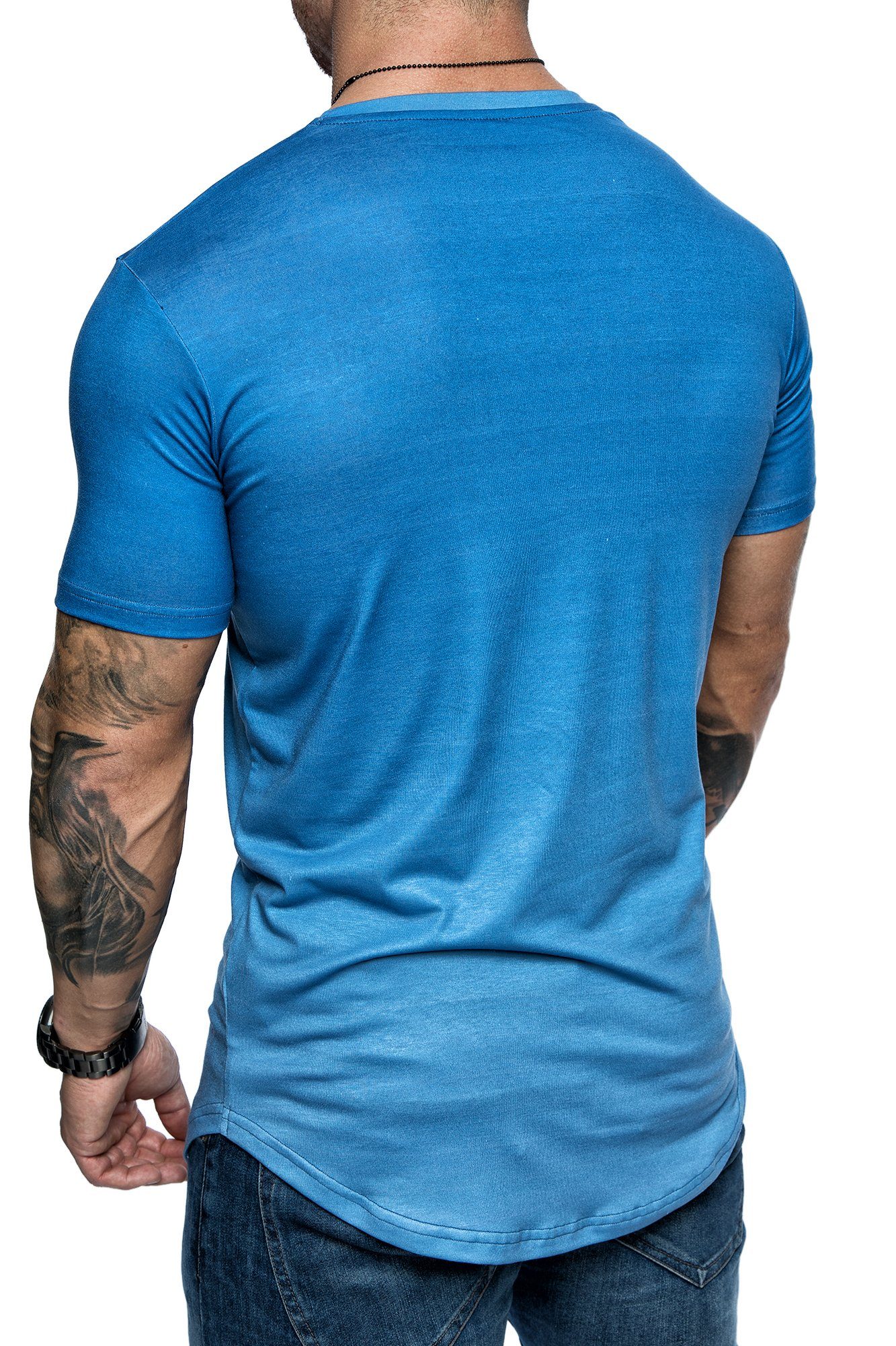 REPUBLIX T-Shirt LIAM mit Royalblau/Türkis Neck Crew Waterfall Oversize Shirt Herren Rundhalsausschnitt Design