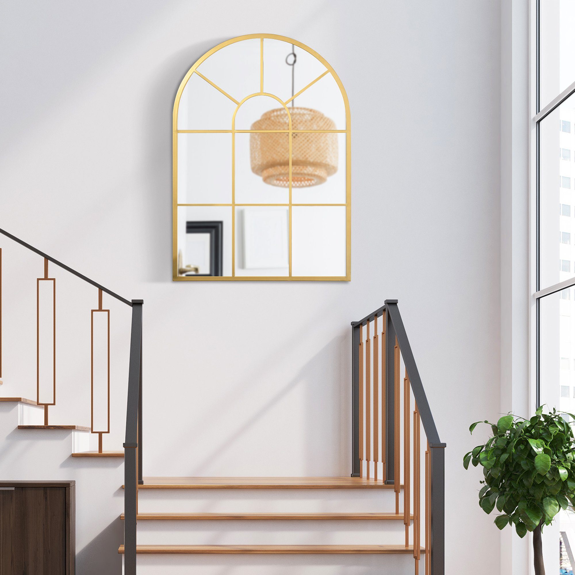 HOMCOM Wandspiegel Flurspiegel mit Metallrahmen (Flurspiegel, 1-St., Fensterspiegel), für Wohnzimmer, Esszimmer, Schlafzimmer, Gold