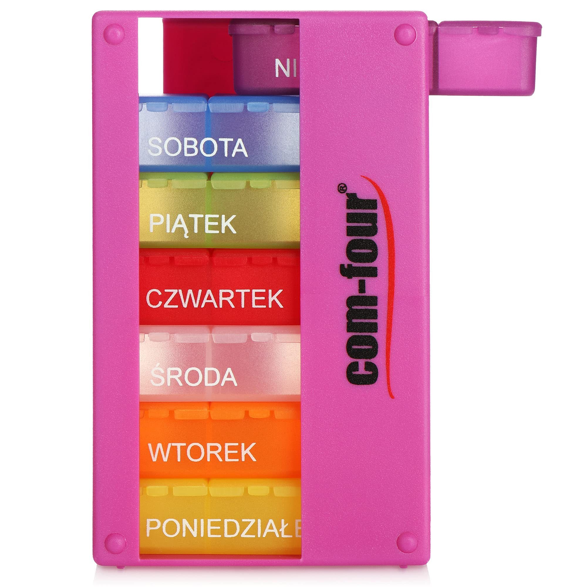 com-four Pillendose Medikamentendosierer auf POLNISCH, Medikamenten-Box für 7 Tage - je 3 Fächer - Pillendose