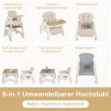 COSTWAY Hochstuhl, 6in1 Kindersitzgruppe, mit Doppeltablett, Sicherheitsgurt