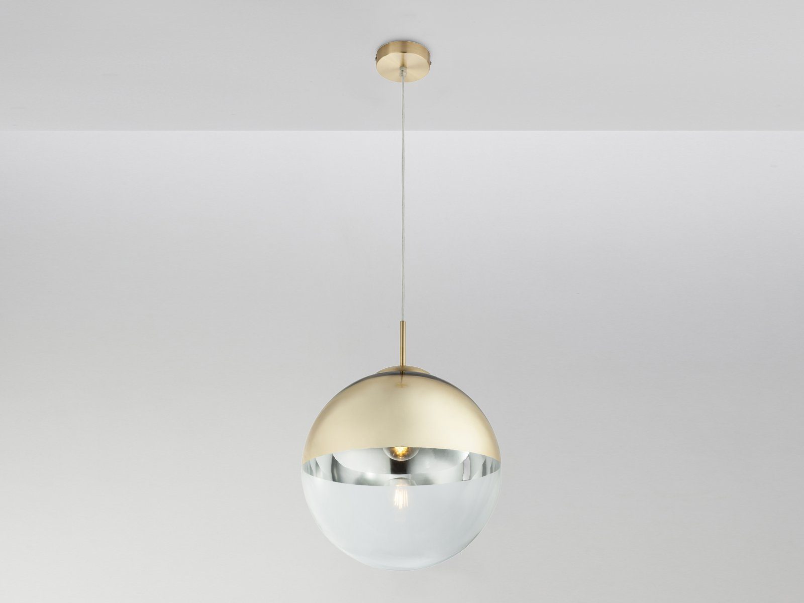 GLOBO LIGHTING LED Pendelleuchte, LED wechselbar, warmweiß, ausgefallene Glas-kugel für übern Esstisch & Treppenhaus Gold-en Ø30cm
