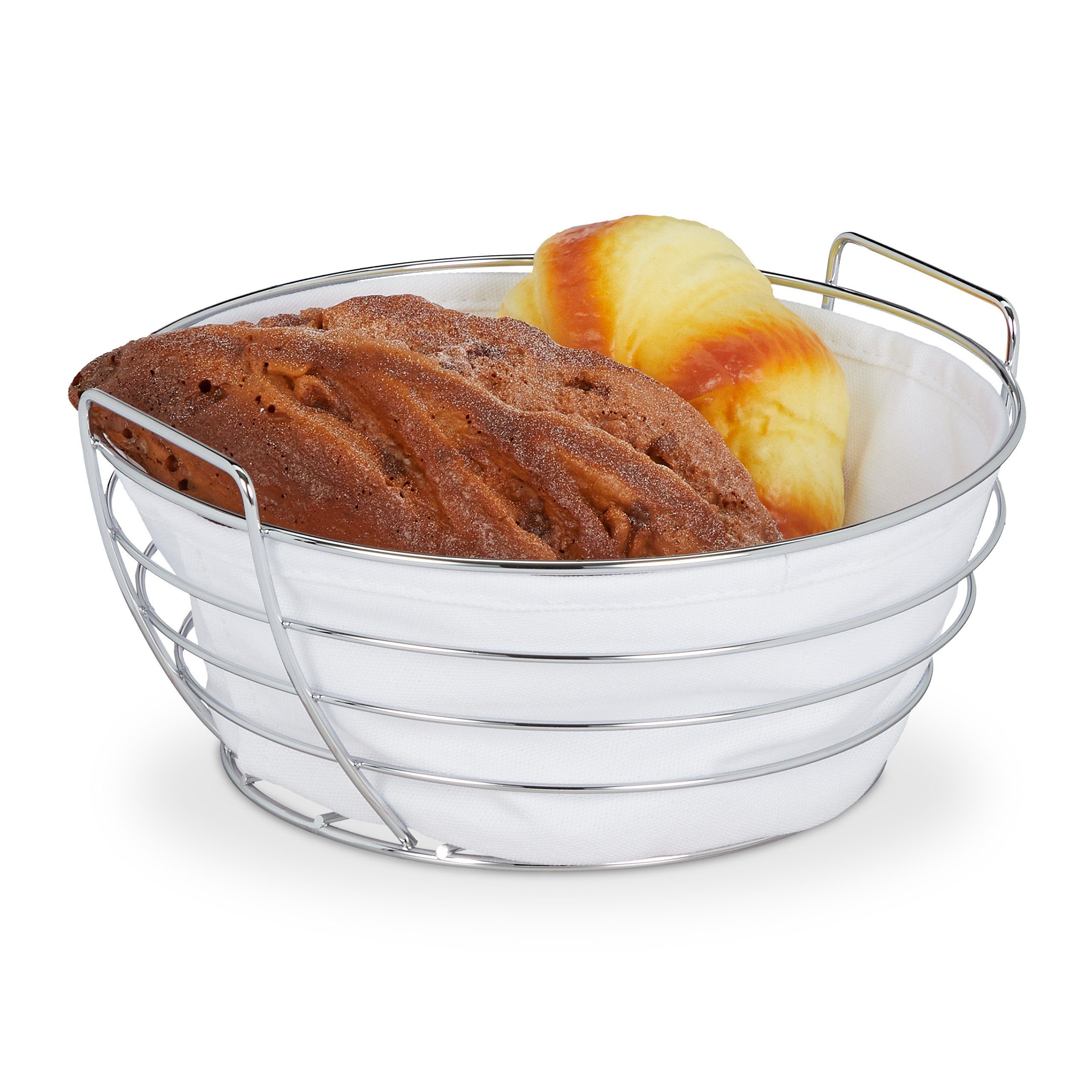 relaxdays Brotkorb Runder Brotkorb Metall mit Stoffeinsatz, Baumwolle, weiß