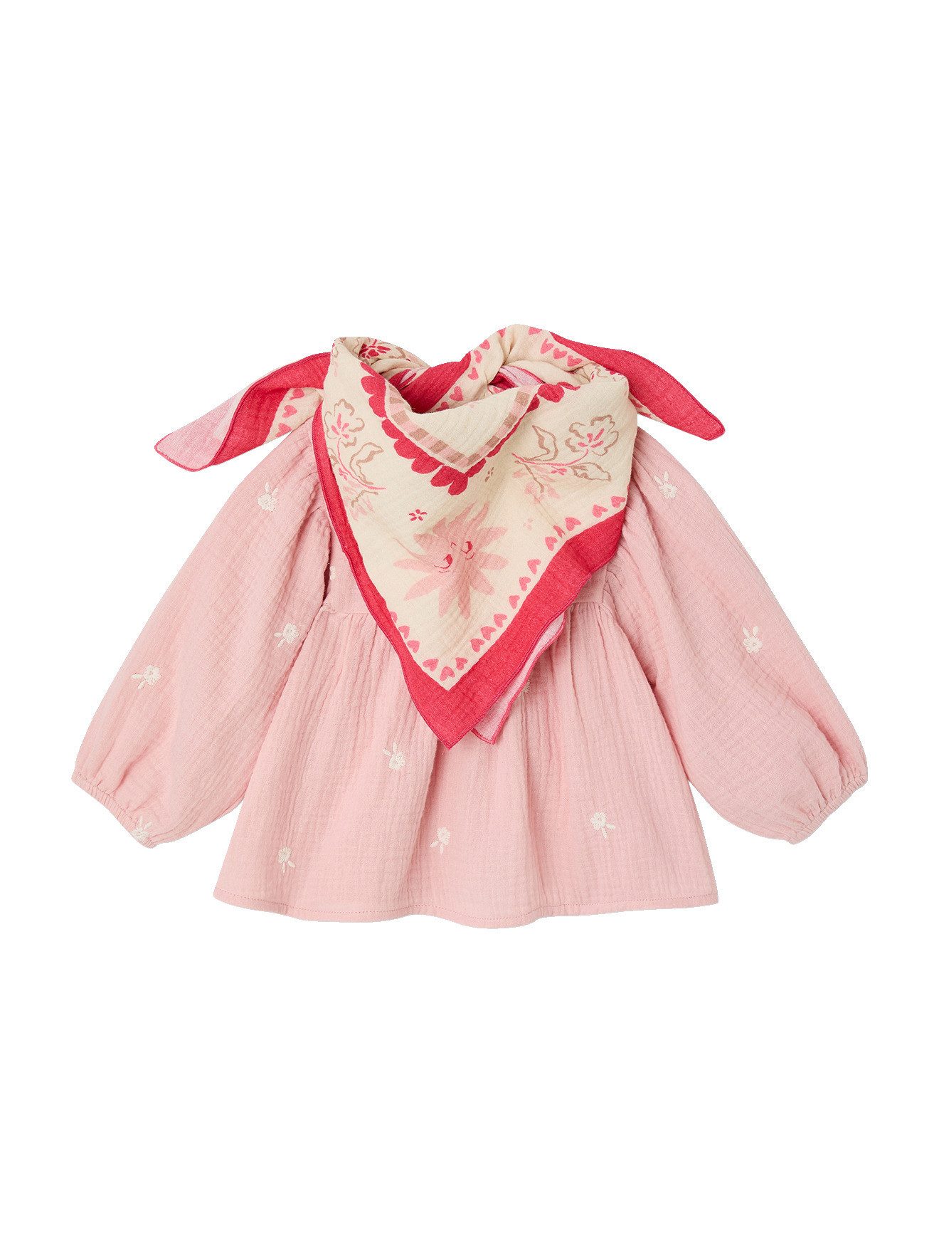 Langarmhemd Baby-Set aus Bluse und Halstuch, Blumenstickerei