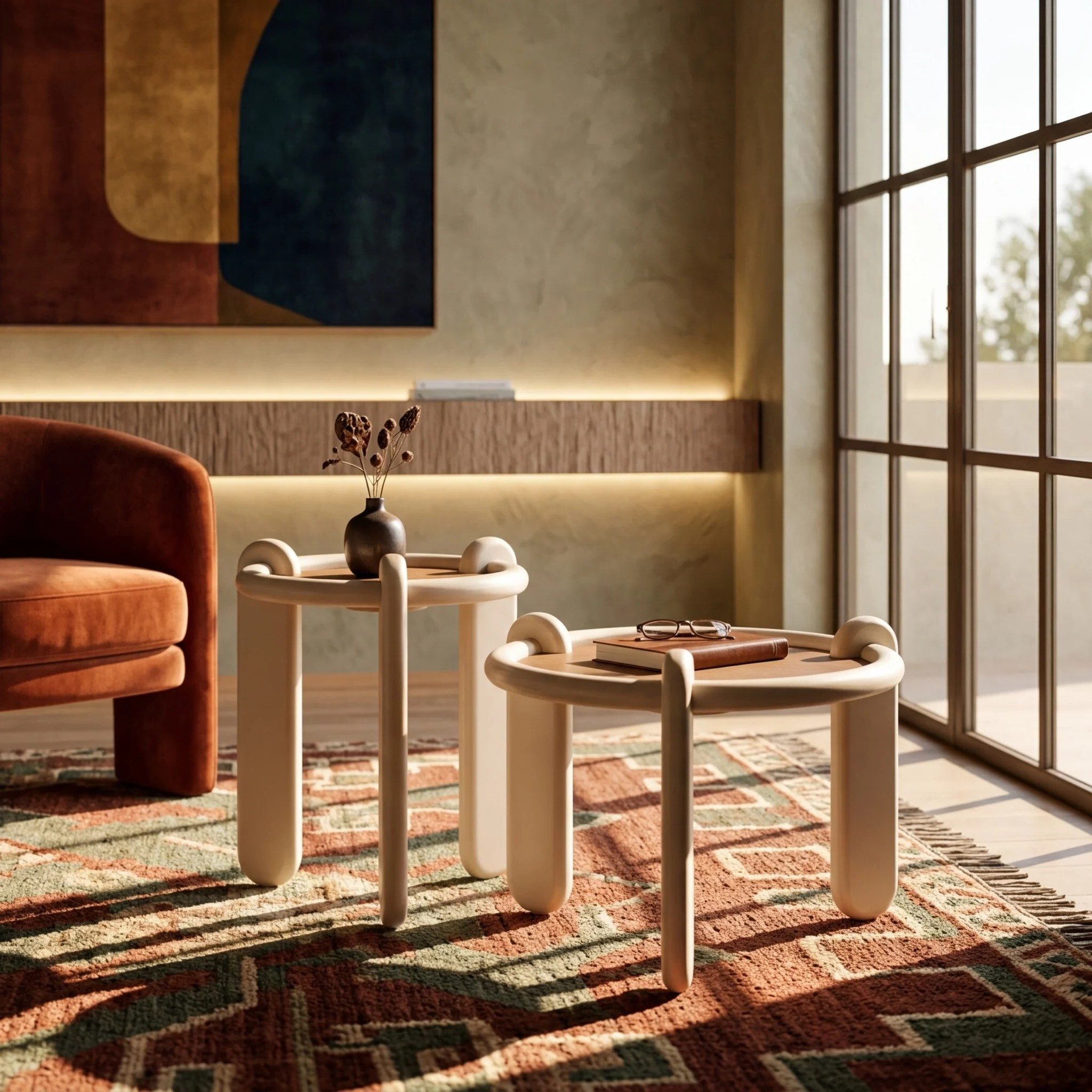 Xlmoebel Beistelltisch Zwei moderne runde Beistelltische in Beige für das Wohnzimmer (Beistelltisch-Set, 2er-Set), Made in Europa