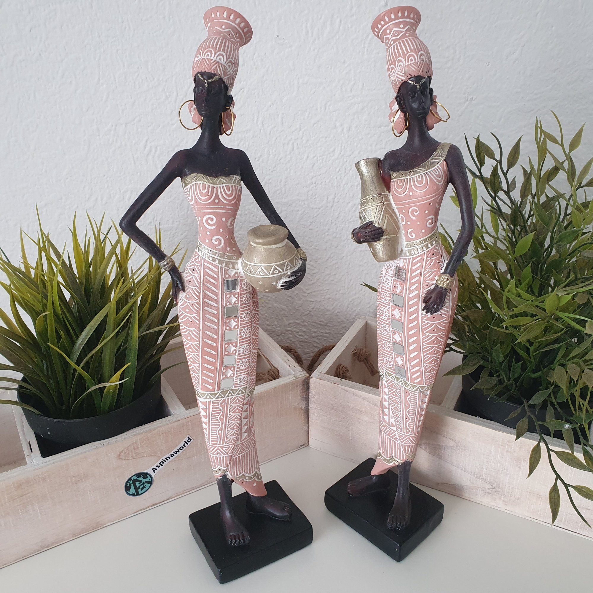 Aspinaworld Dekofigur Afrika Frau Set im 2er mit und Vase Arm cm Kane 32 rosa Dekofigur