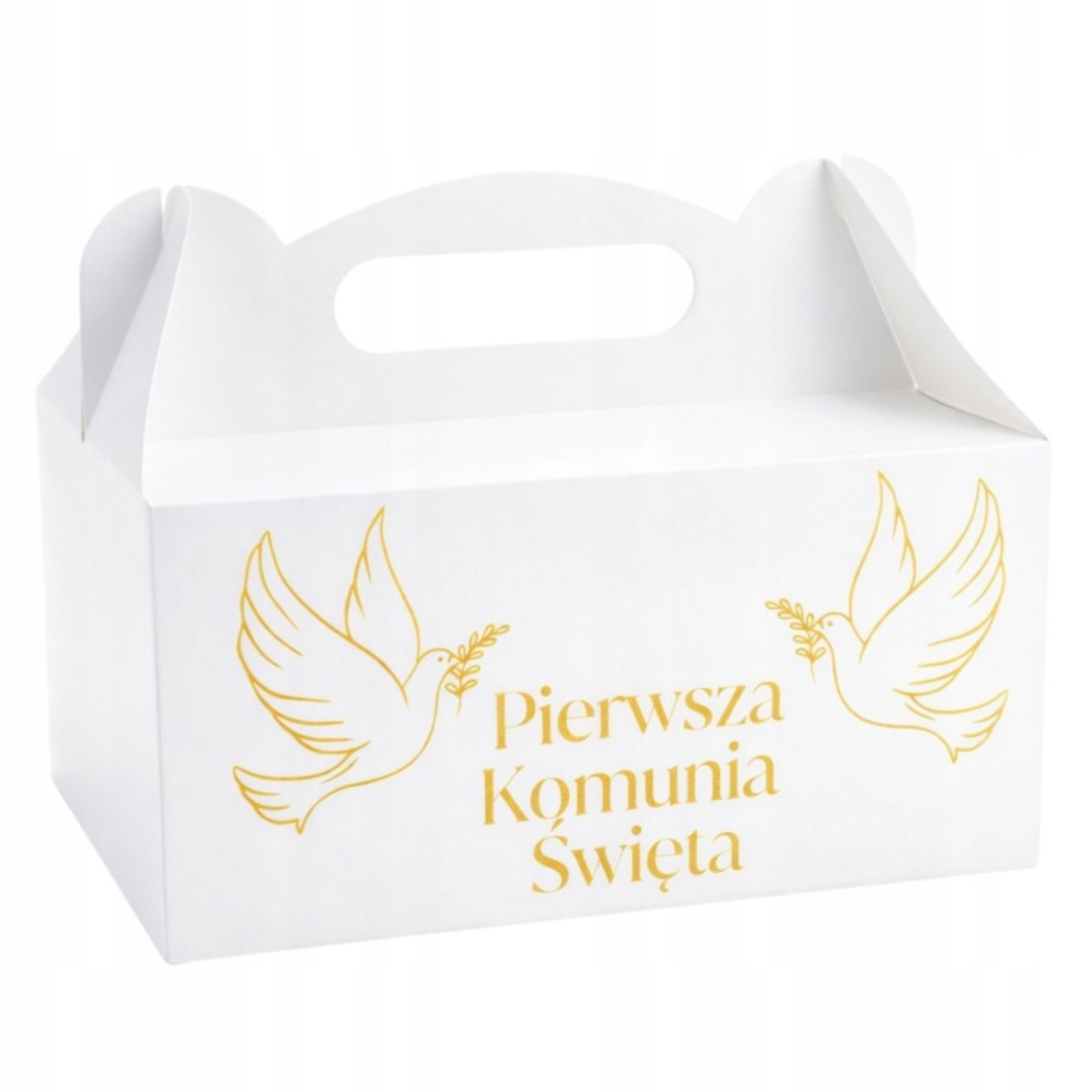 Festivalartikel Kommunionskarte 10x Kommunion Kuchenbox Weiß Gold Tauben Geschenkbox